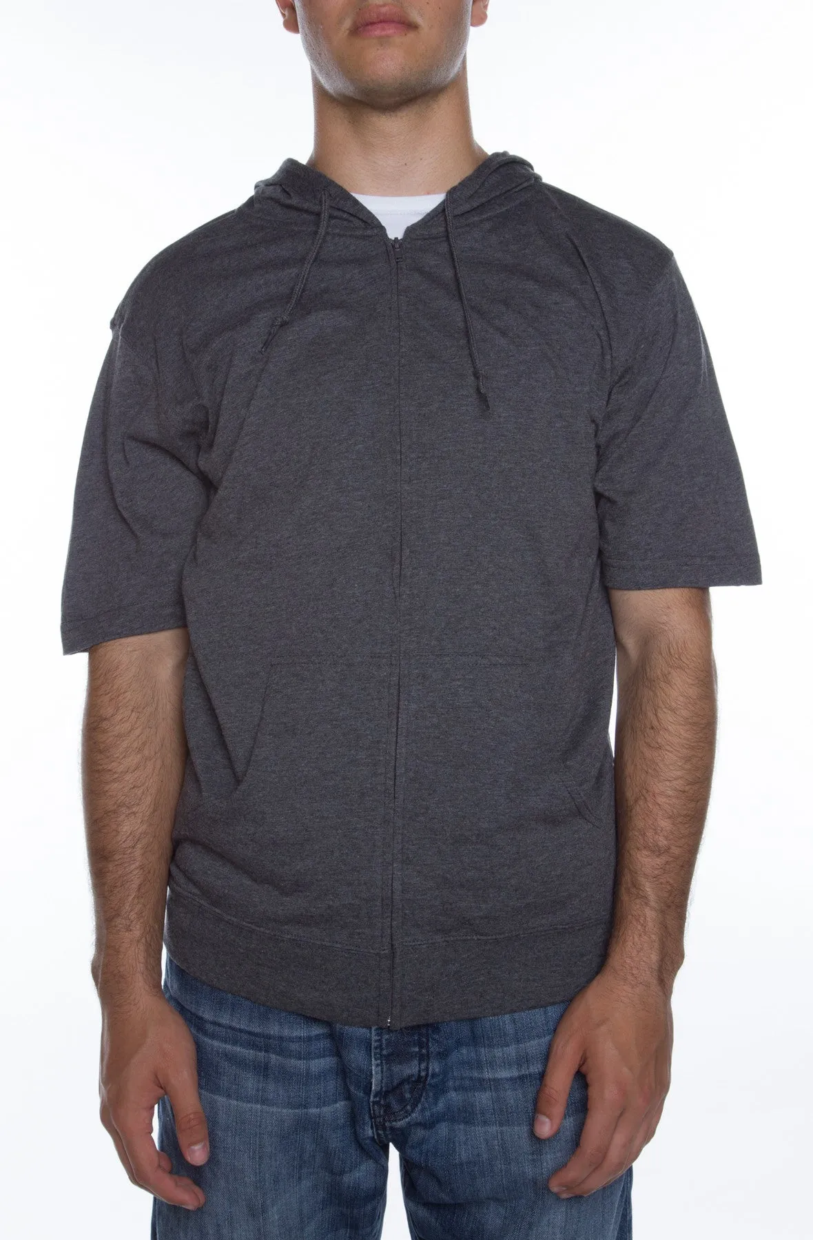 Men's S/S Zip Beach Jersey Hoodie Charcoal Heather