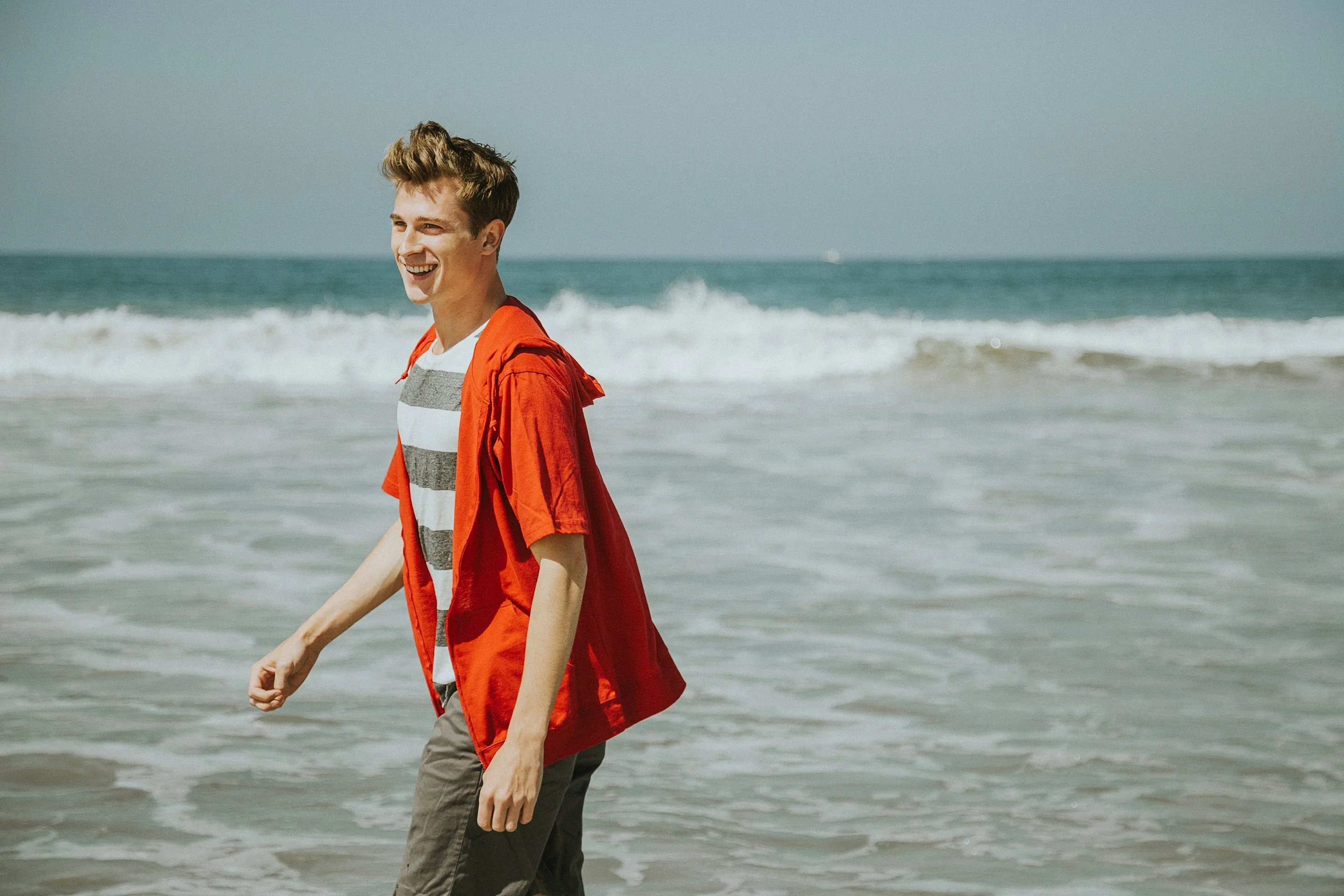Men's S/S Zip Beach Jersey Hoodie Scarlet