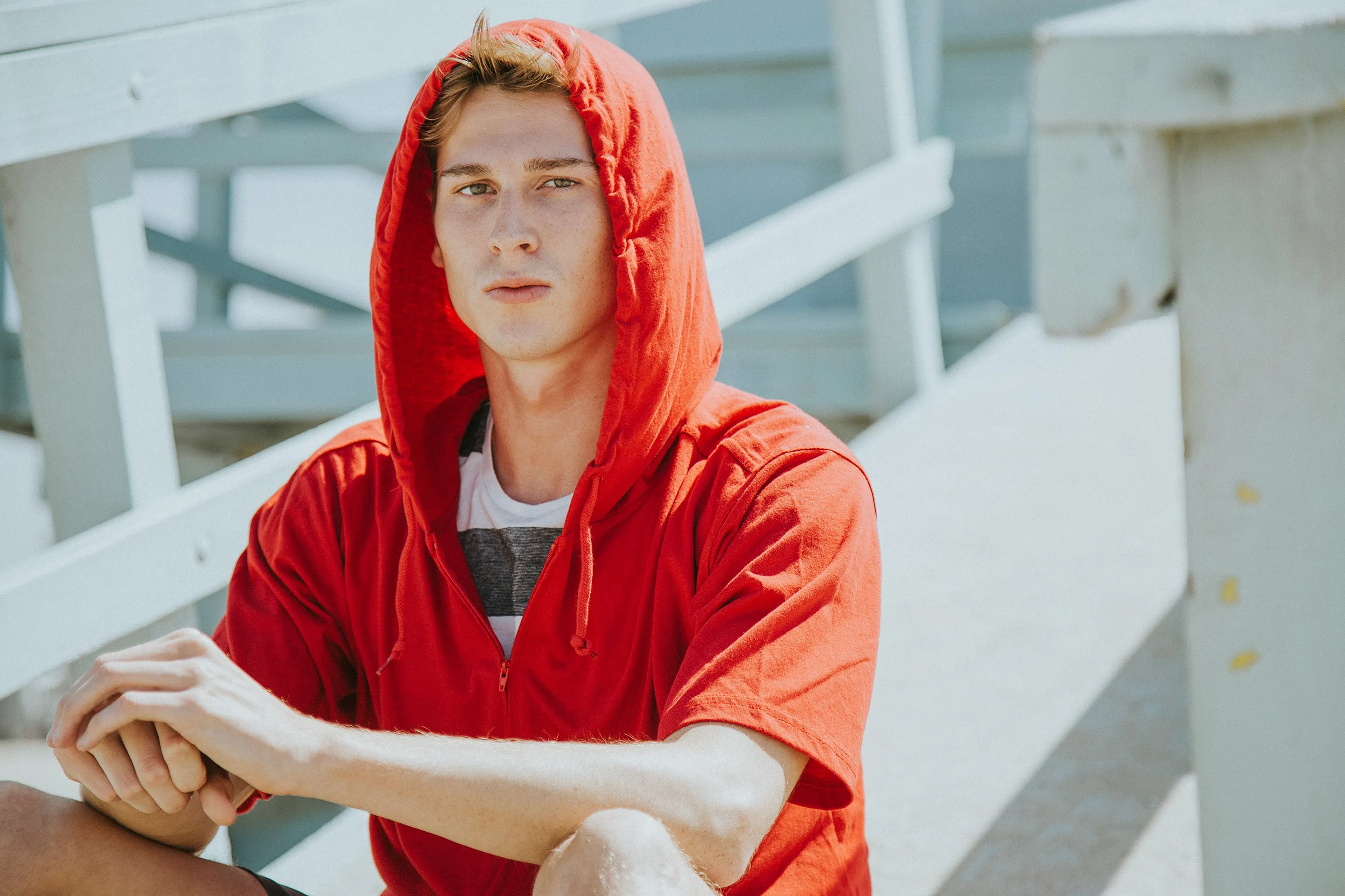 Men's S/S Zip Beach Jersey Hoodie Scarlet