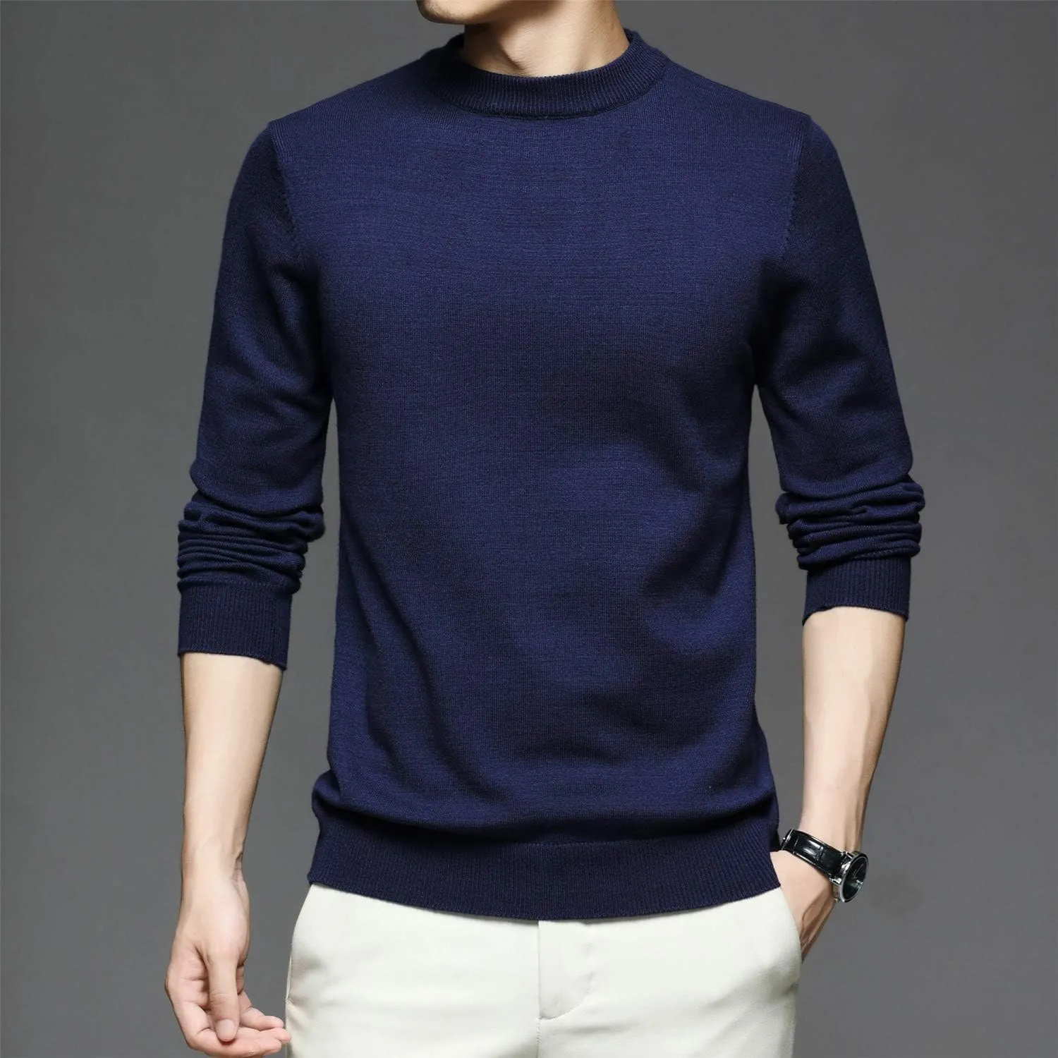 Men's Sweater Pullover,Crew Neck Slim Fitted Long Sleeve Knitted Casual Solid Tops S~2XL
