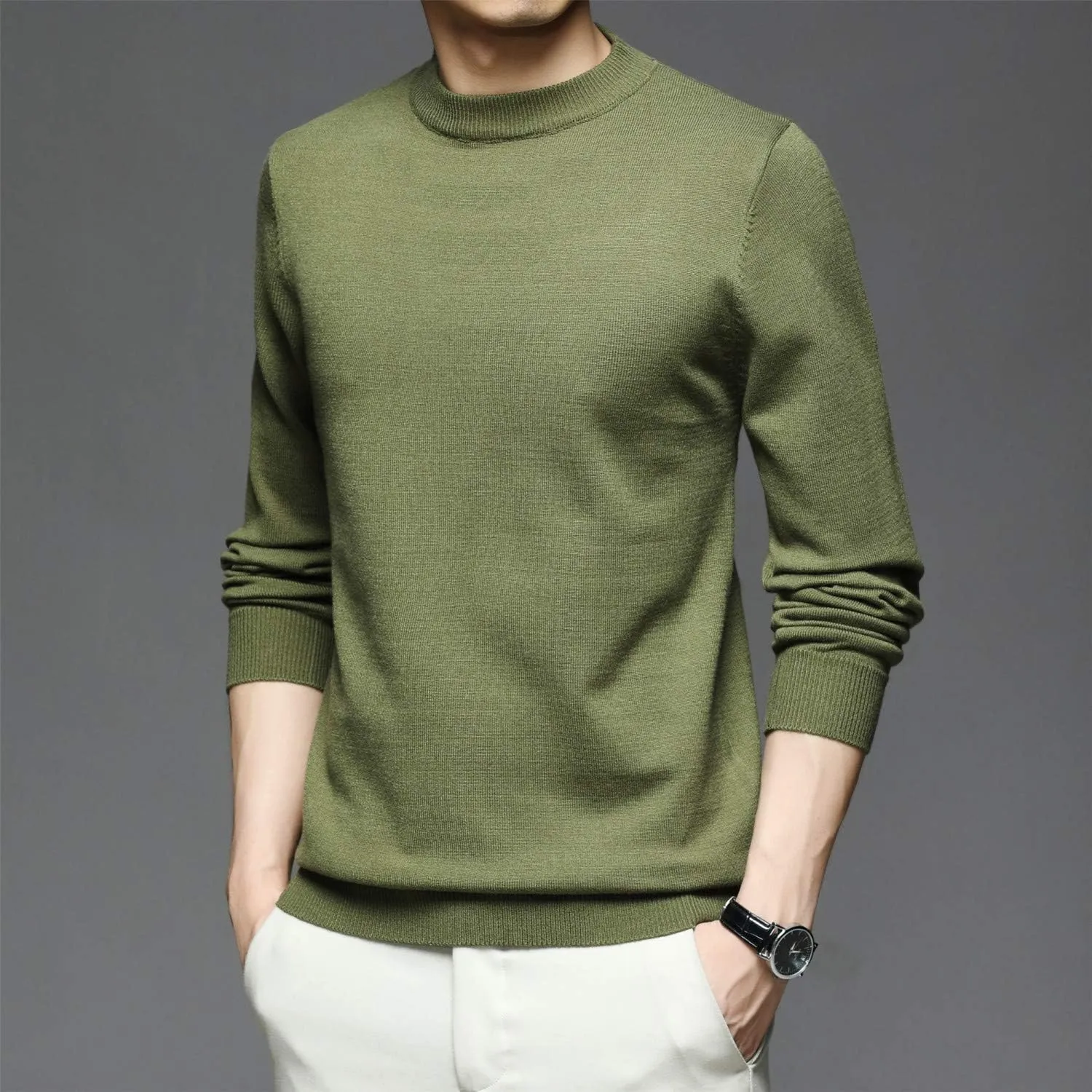 Men's Sweater Pullover,Crew Neck Slim Fitted Long Sleeve Knitted Casual Solid Tops S~2XL