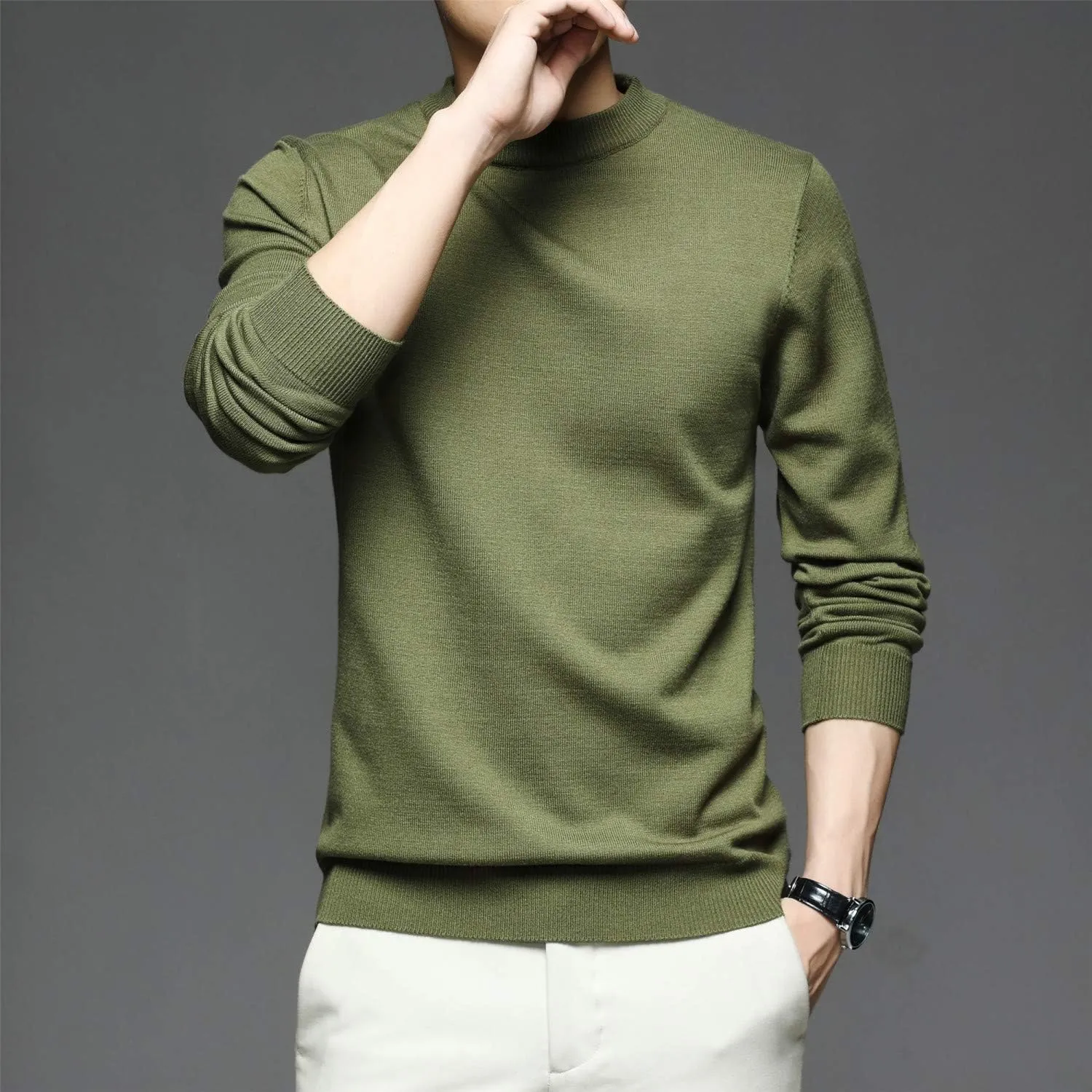 Men's Sweater Pullover,Crew Neck Slim Fitted Long Sleeve Knitted Casual Solid Tops S~2XL