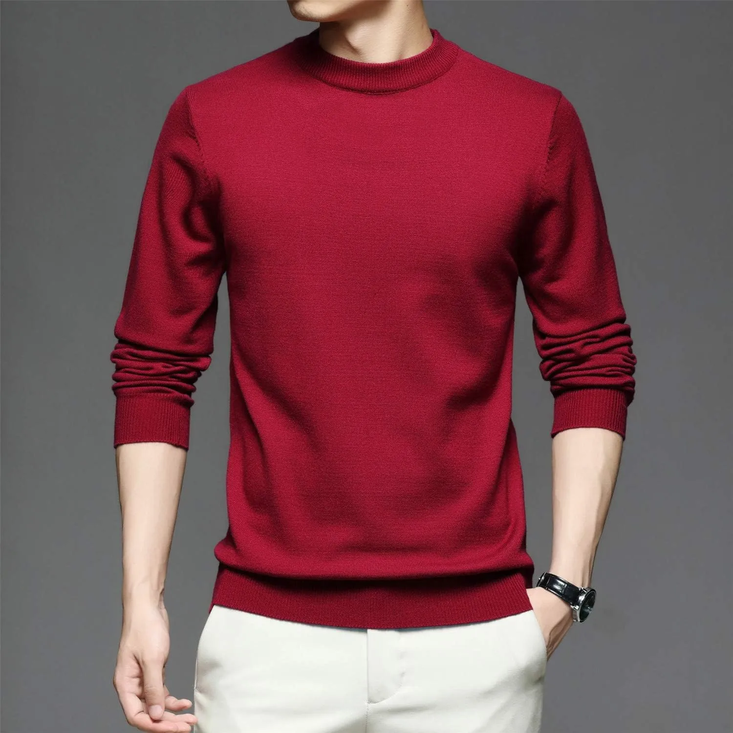 Men's Sweater Pullover,Crew Neck Slim Fitted Long Sleeve Knitted Casual Solid Tops S~2XL
