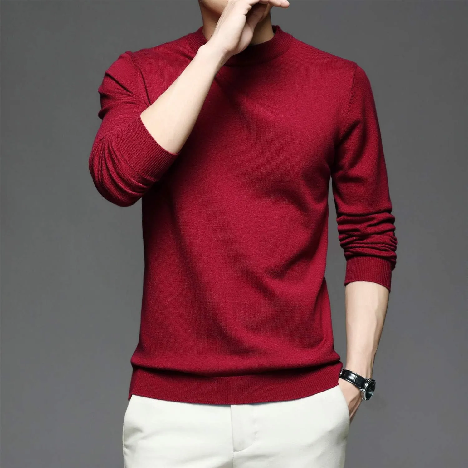 Men's Sweater Pullover,Crew Neck Slim Fitted Long Sleeve Knitted Casual Solid Tops S~2XL