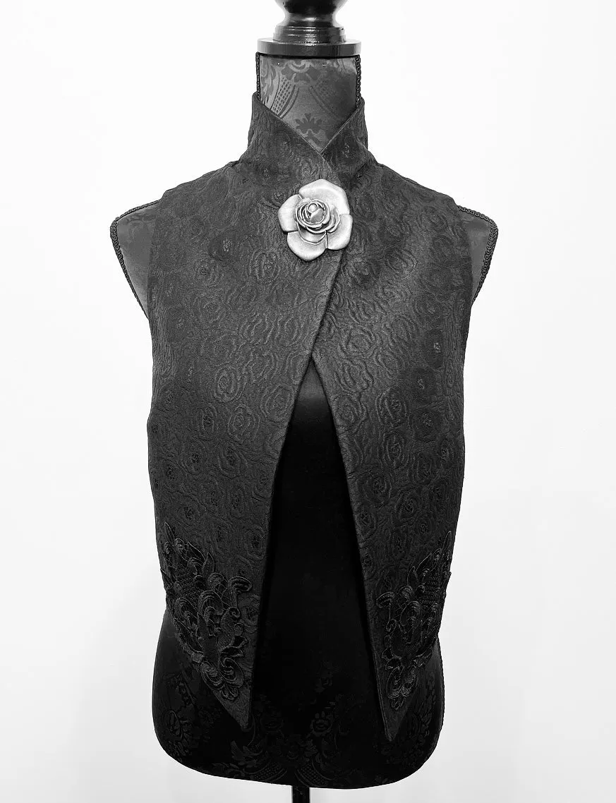 Nikita Vest - Limited Edition - Luxe black floral jacquard with black corner motif