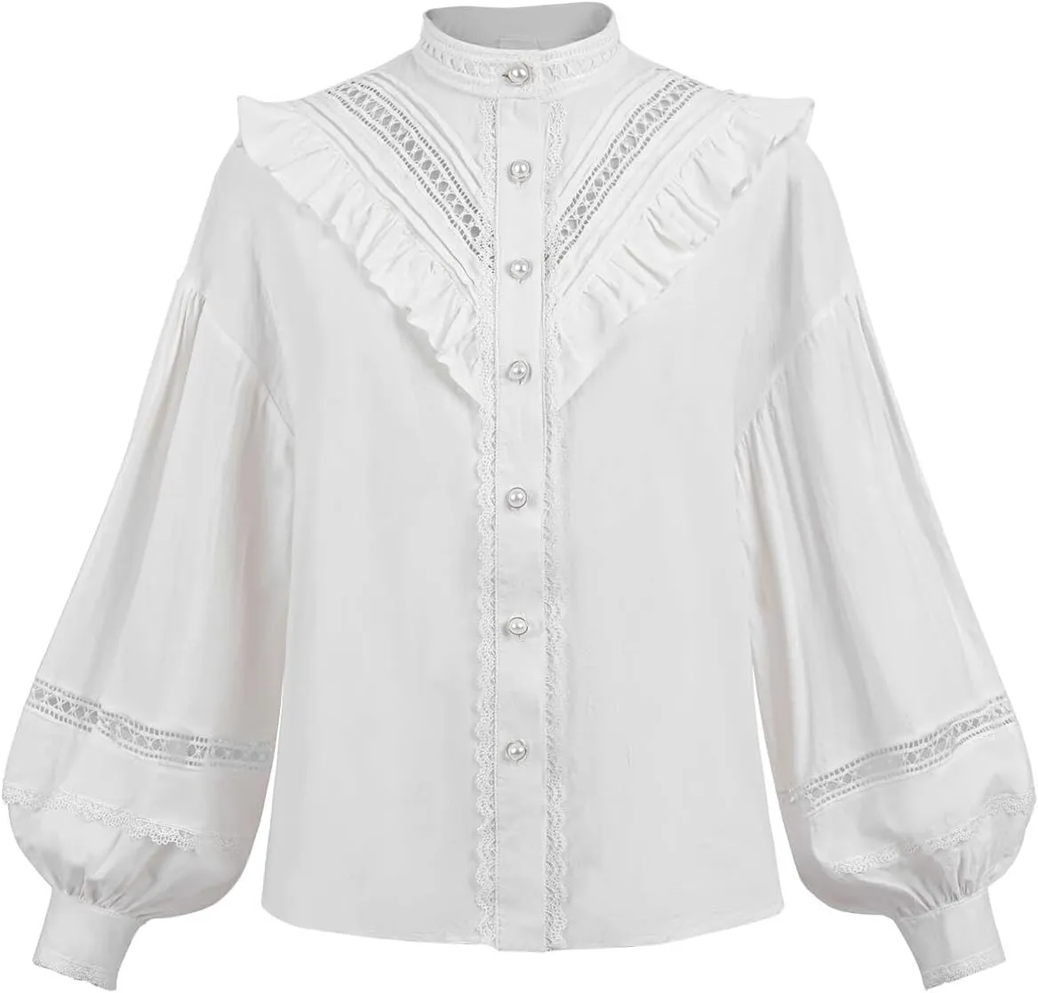 Nuoqi Victorian Blouse for Women Cotton Renaissance Shirt Long Sleeve Vintage Top