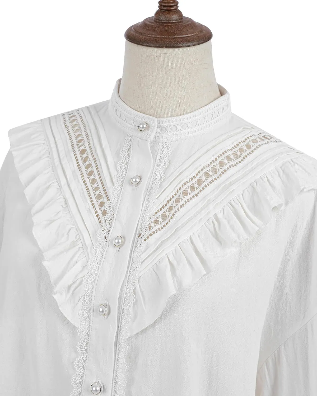 Nuoqi Victorian Blouse for Women Cotton Renaissance Shirt Long Sleeve Vintage Top