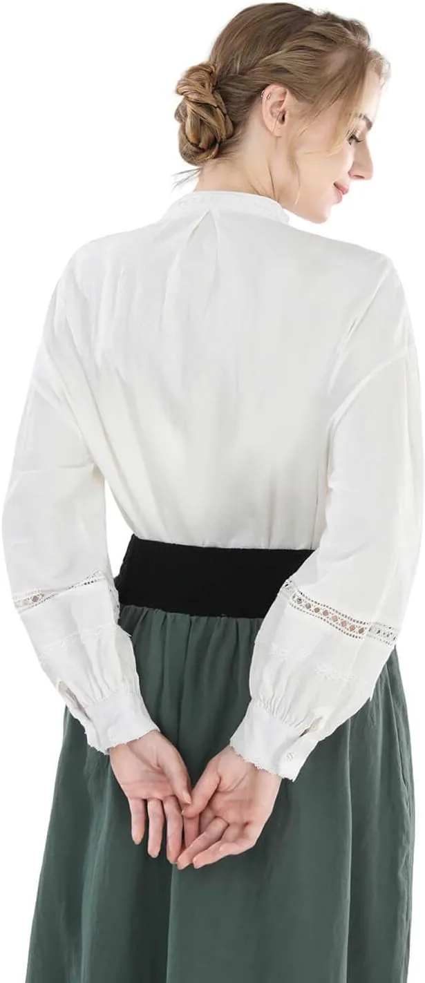 Nuoqi Victorian Blouse for Women Cotton Renaissance Shirt Long Sleeve Vintage Top