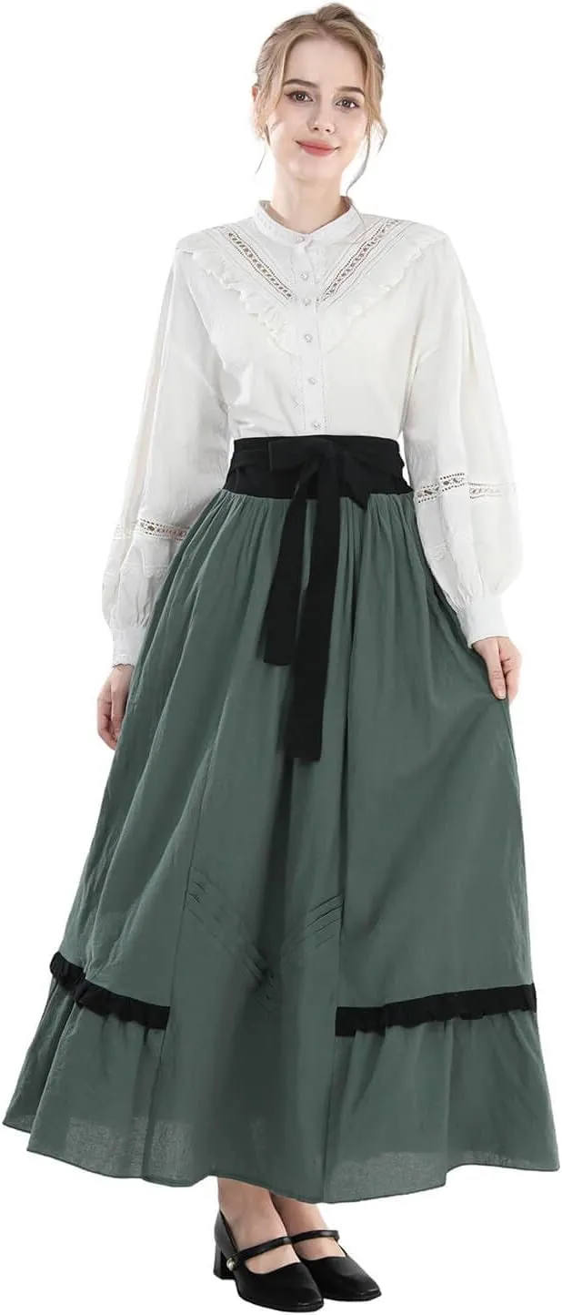 Nuoqi Victorian Blouse for Women Cotton Renaissance Shirt Long Sleeve Vintage Top