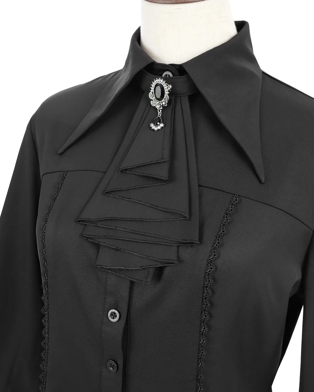 Nuoqi Victorian Blouse Women Black Gothic Pirate Shirt Long Sleeve Renaissance Top with Tie
