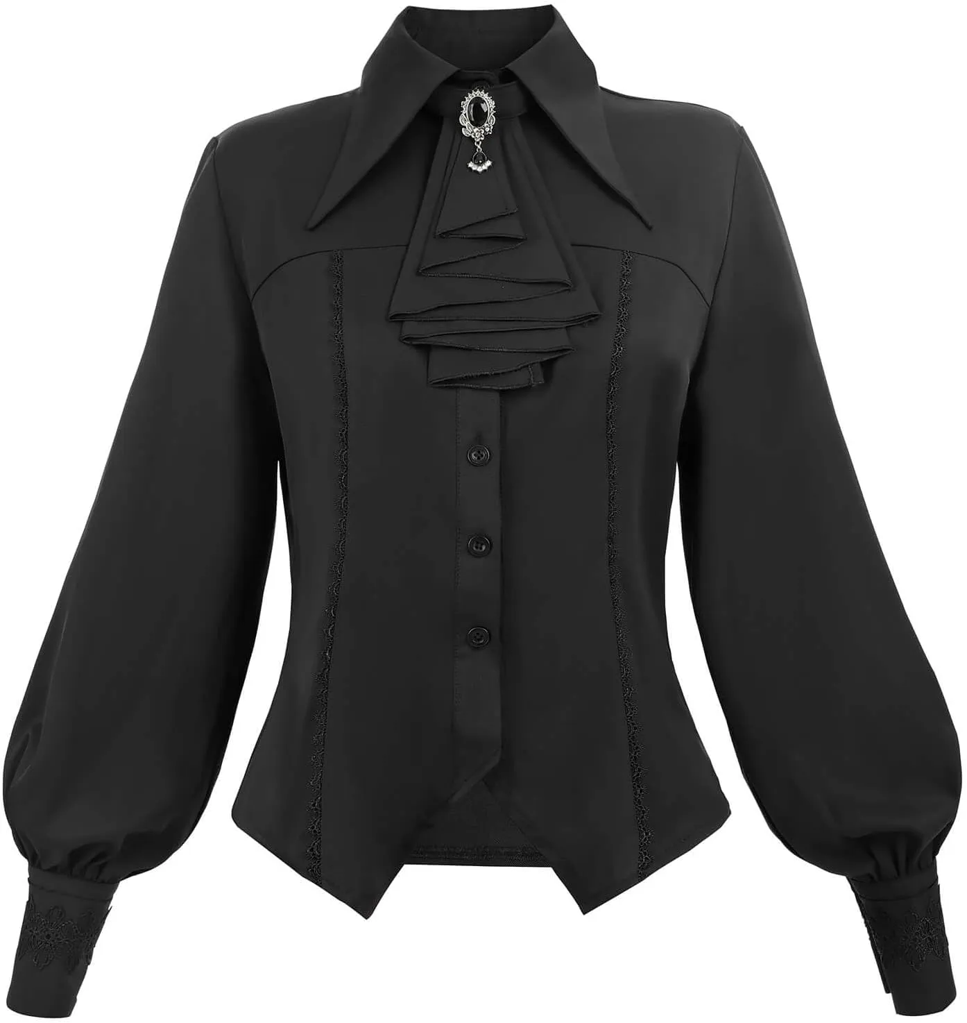 Nuoqi Victorian Blouse Women Black Gothic Pirate Shirt Long Sleeve Renaissance Top with Tie