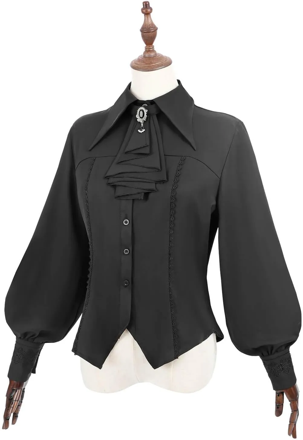 Nuoqi Victorian Blouse Women Black Gothic Pirate Shirt Long Sleeve Renaissance Top with Tie