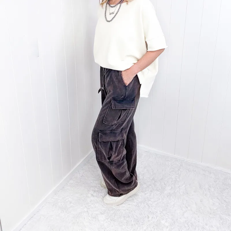 Oli and Hali Mineral Washed Navy Moon Luxe Cargo Joggers