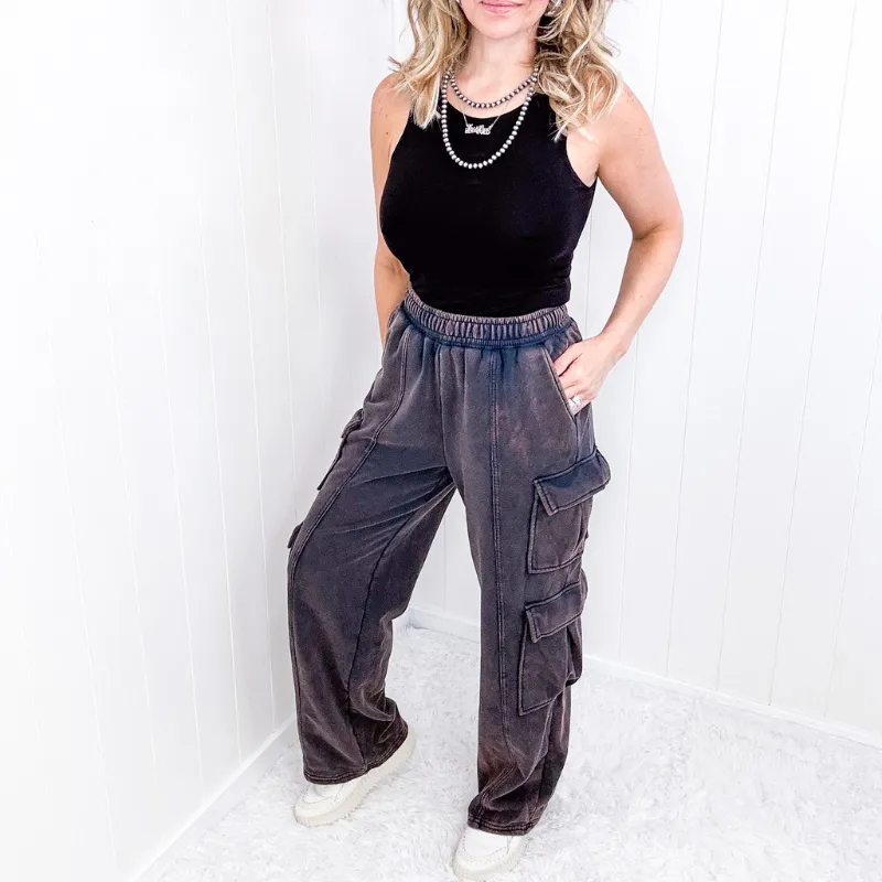 Oli and Hali Mineral Washed Navy Moon Luxe Cargo Joggers