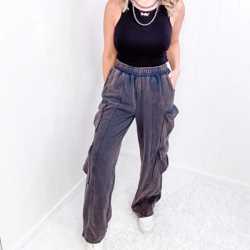 Oli and Hali Mineral Washed Navy Moon Luxe Cargo Joggers