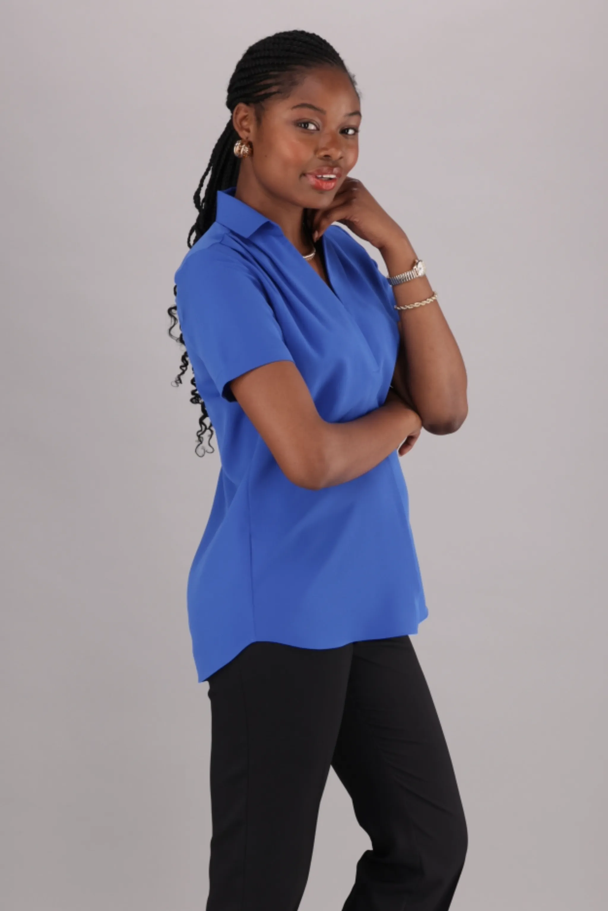 Rose V-neck blouse - bright blue
