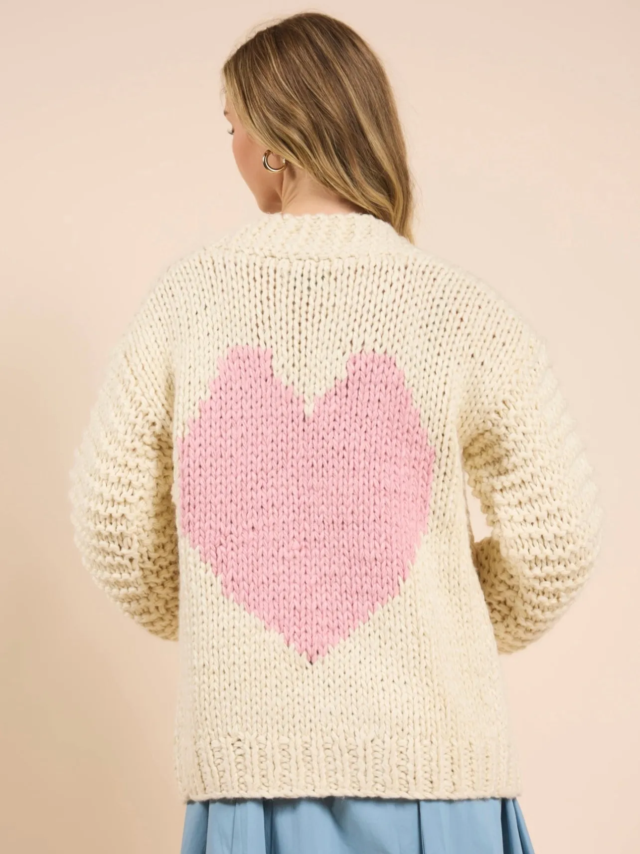 Sadie & Sage Heart You Handknit Cardigan - Ivory/Pink