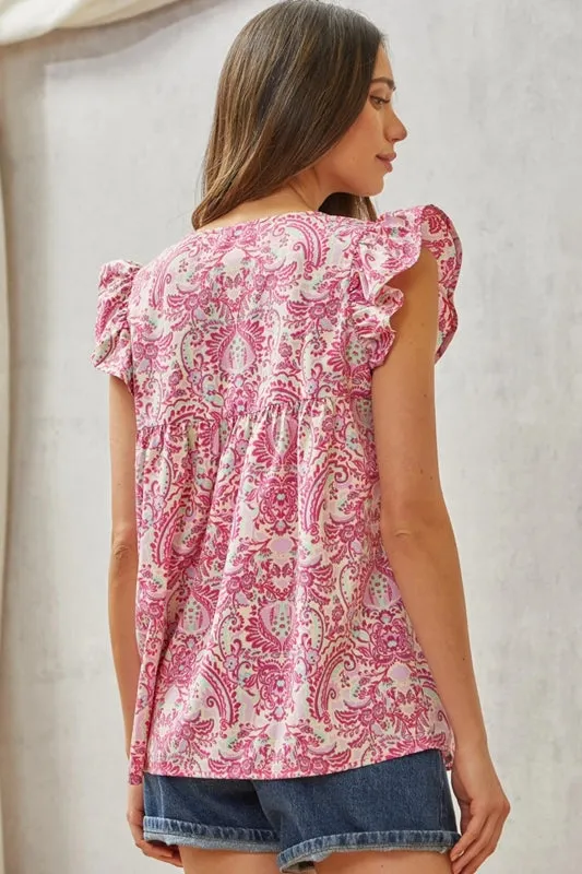 Savanna Jane Baroque & Floral Embroidery Blouse - Magenta Teal