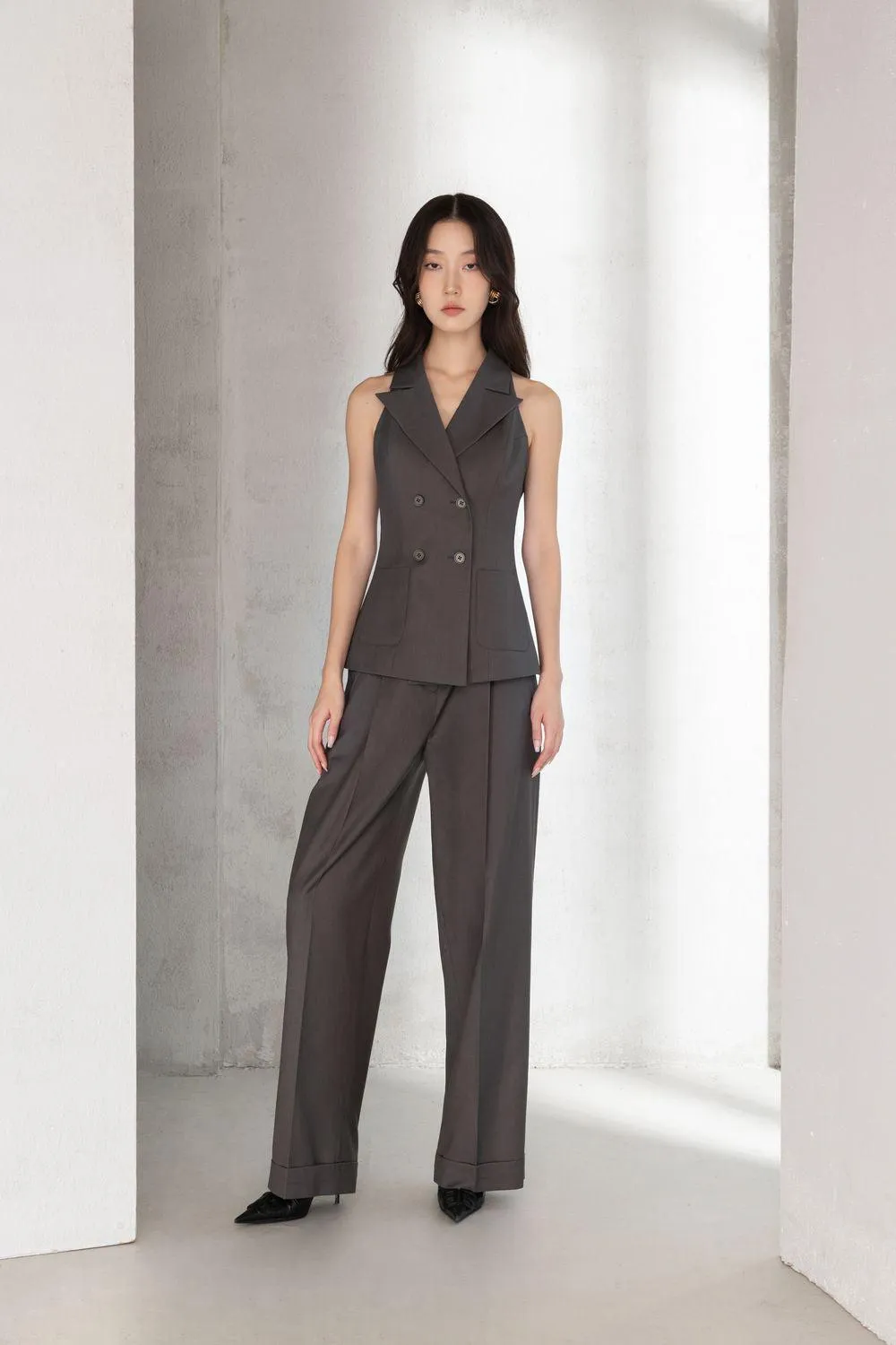 Shea Structured Double Breasted Polycotton Vest