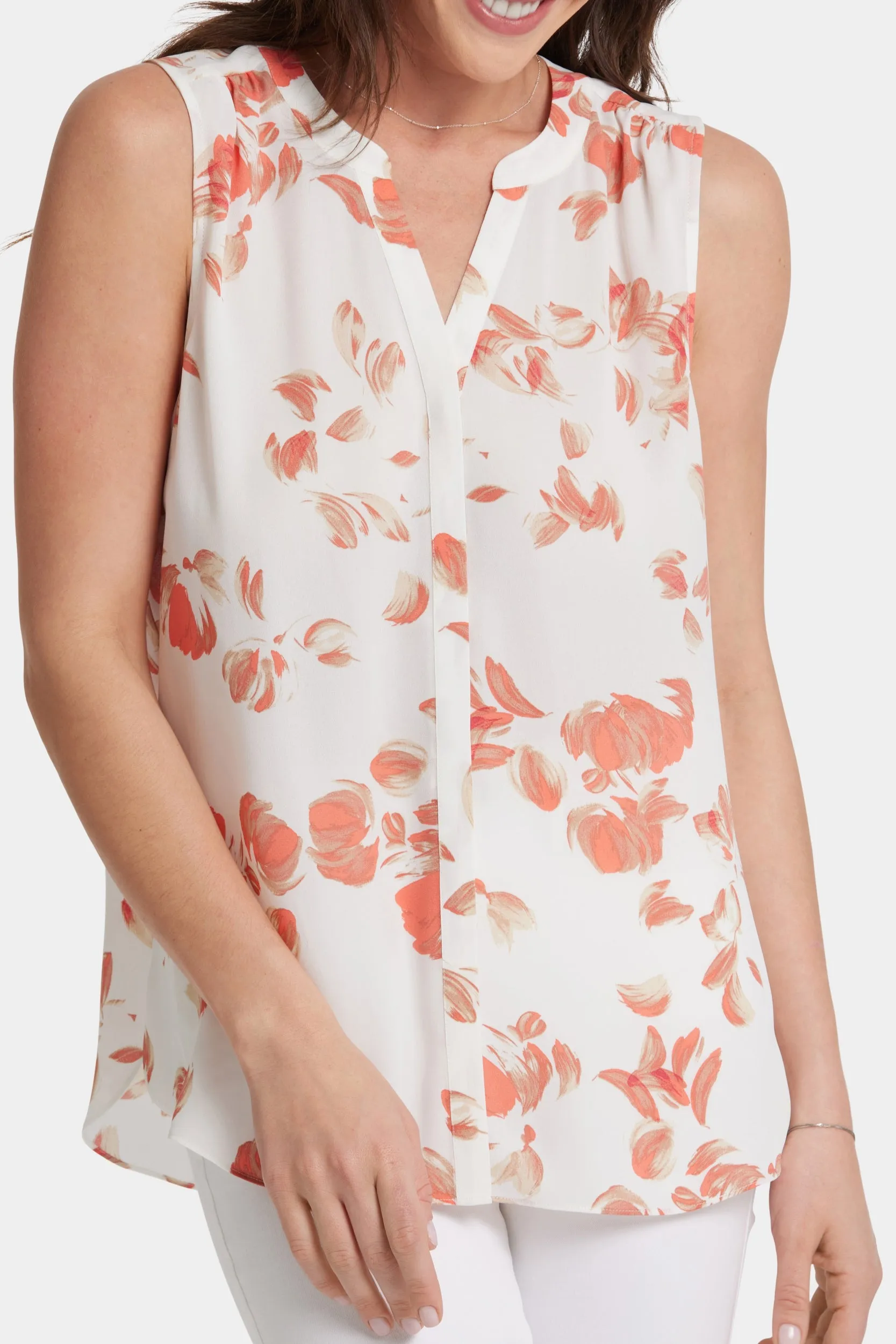 Sleeveless Pintuck Blouse Abstract Floral Print | Aurora