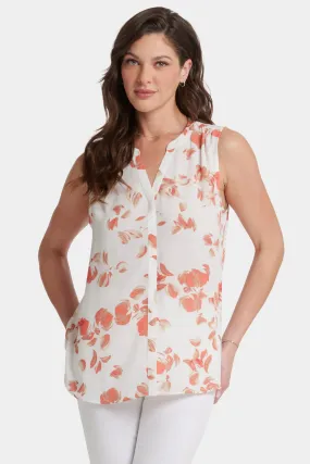 Sleeveless Pintuck Blouse Abstract Floral Print | Aurora