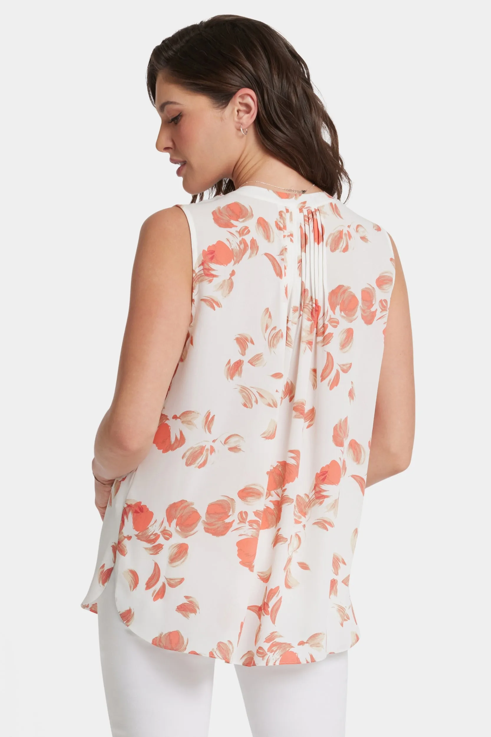 Sleeveless Pintuck Blouse Abstract Floral Print | Aurora