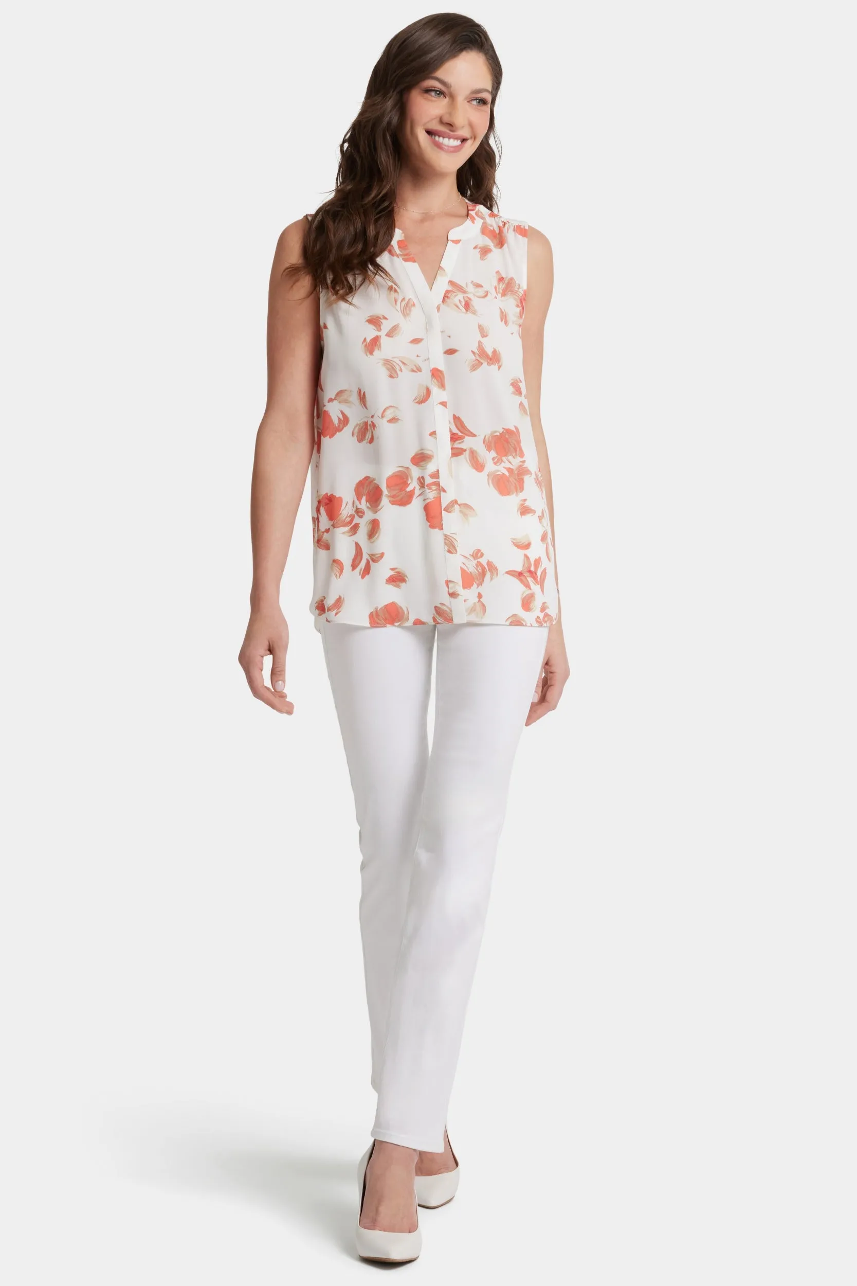 Sleeveless Pintuck Blouse Abstract Floral Print | Aurora