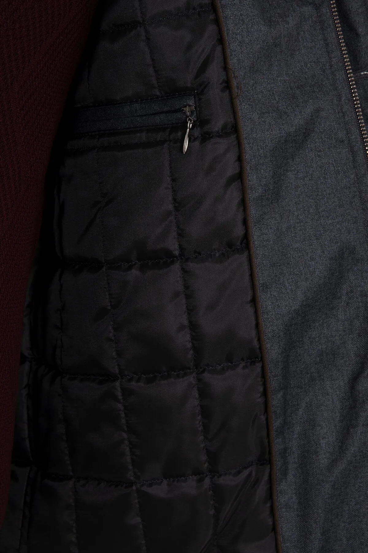 Slim Fit Gray Stand Collar Coat