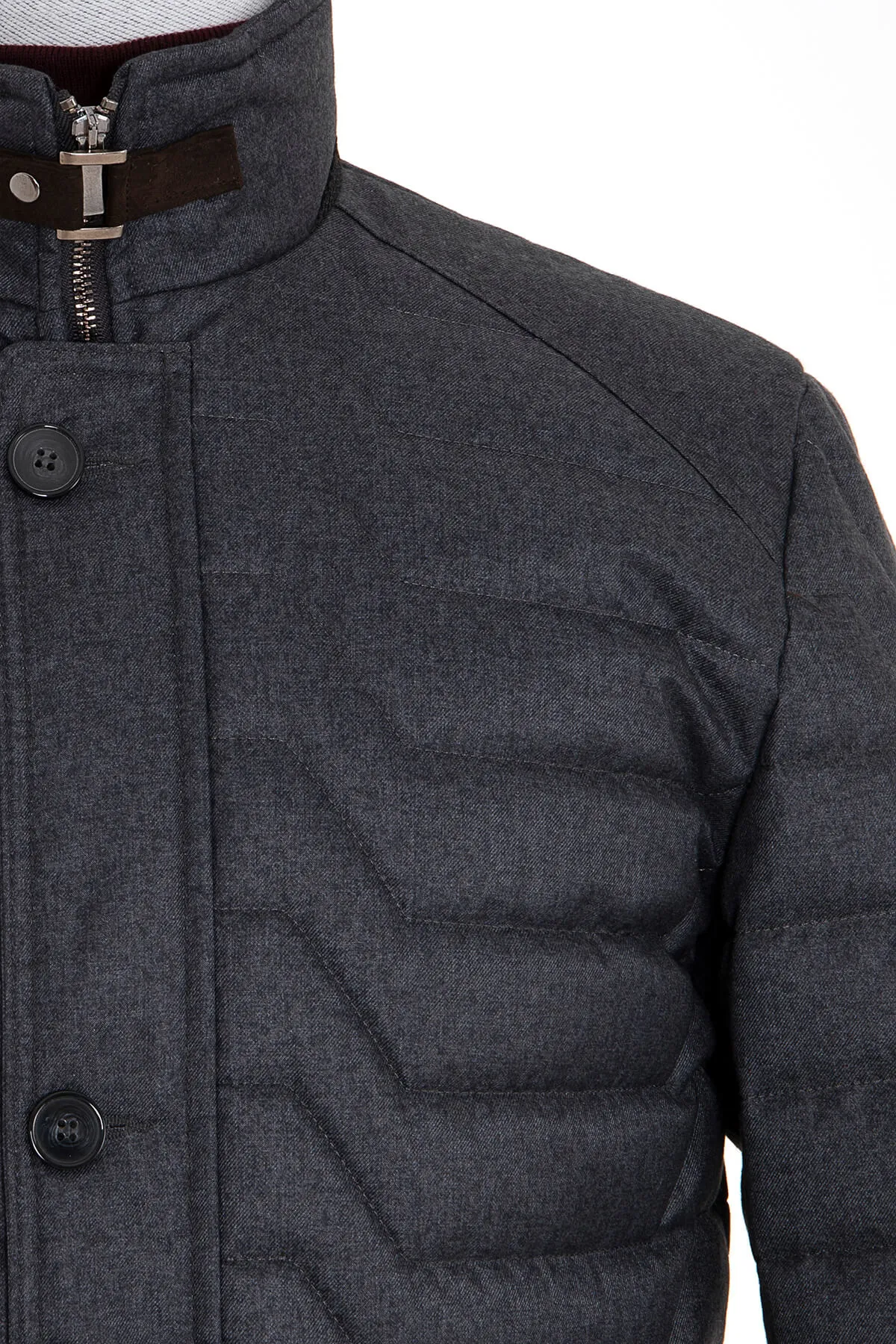 Slim Fit Gray Stand Collar Coat
