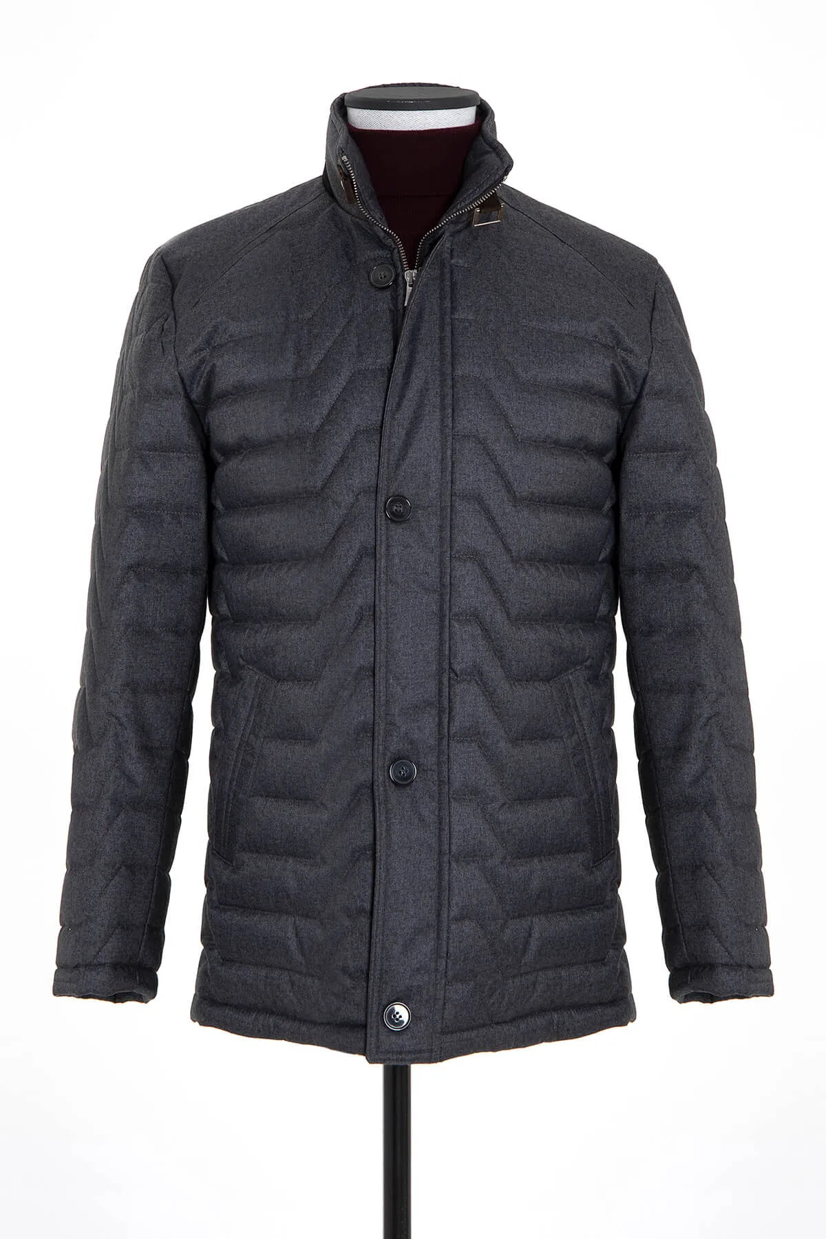 Slim Fit Gray Stand Collar Coat
