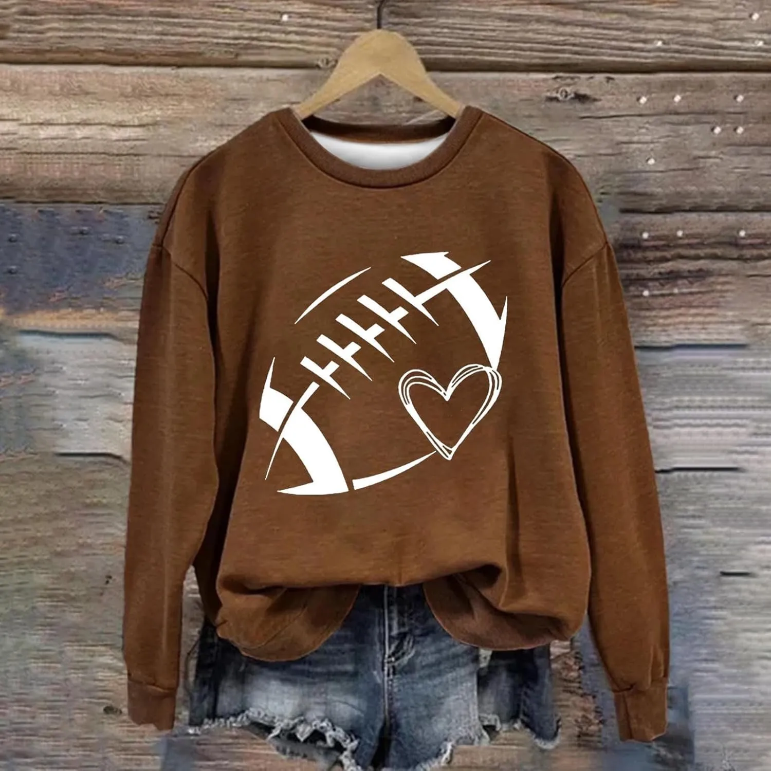 Sweatshirts For Women Crewneck Long Sleeve Cute Football Graphic Pullover Tops Casual Loose Blouse Shirts