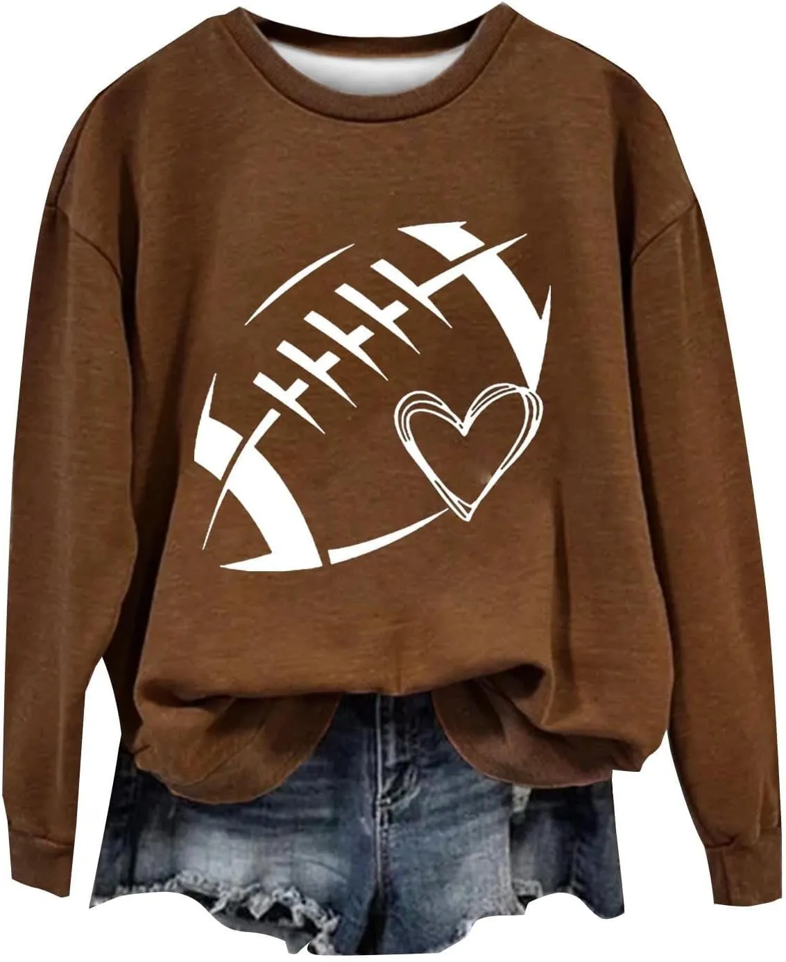 Sweatshirts For Women Crewneck Long Sleeve Cute Football Graphic Pullover Tops Casual Loose Blouse Shirts