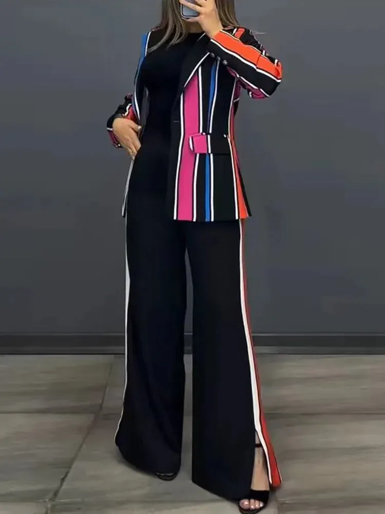 UAKISS  -  Autumn Winter Women Wide Leg Pants Matching Sets, 2024 Long Sleeve Single Button Fashion Outfit, Cardigan Top Chic Ladies Suits