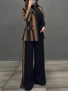 UAKISS  -  Autumn Winter Women Wide Leg Pants Matching Sets, 2024 Long Sleeve Single Button Fashion Outfit, Cardigan Top Chic Ladies Suits