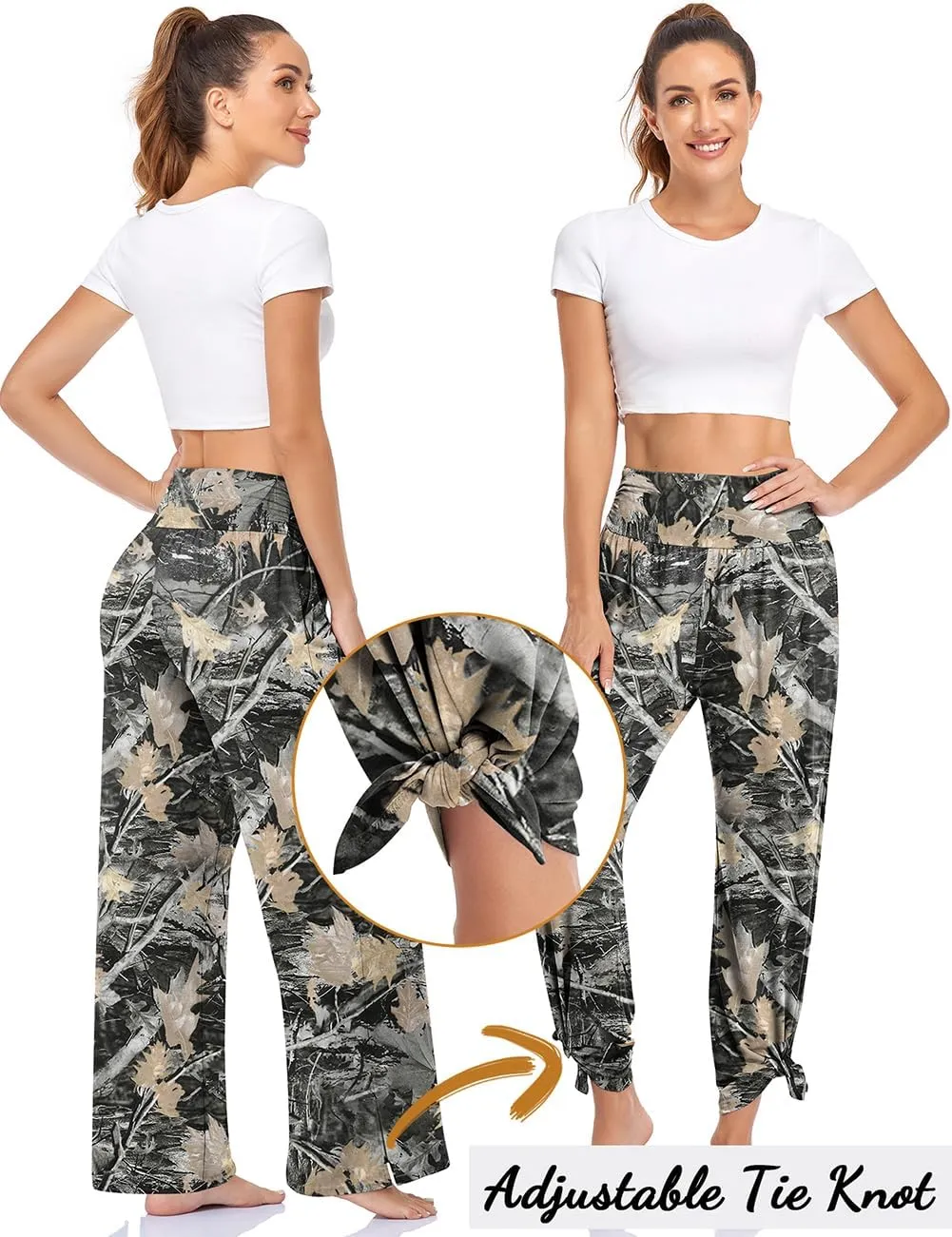 UEU Womens Wide Leg Yoga Pants High Waisted Adjustable Tie Knot Joggers Casual Loose Plus Size Lounge Sweatpants with Pockets