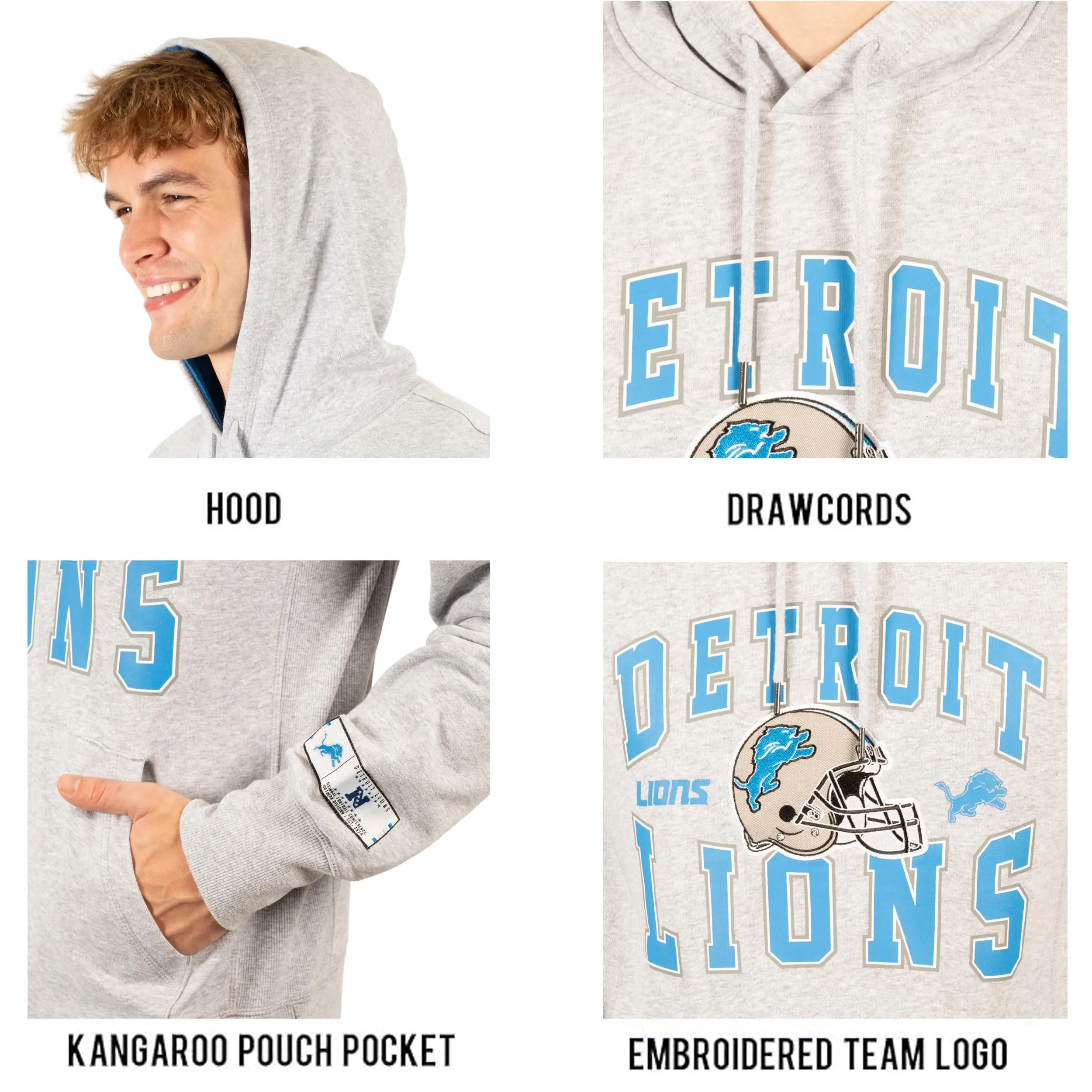 Ultra Game NFL Official Adults Ultimate Quality Super Soft Hoodie Sweatshirt - Unisex, Detroit Lions, Heather Gray|Detroit Lions