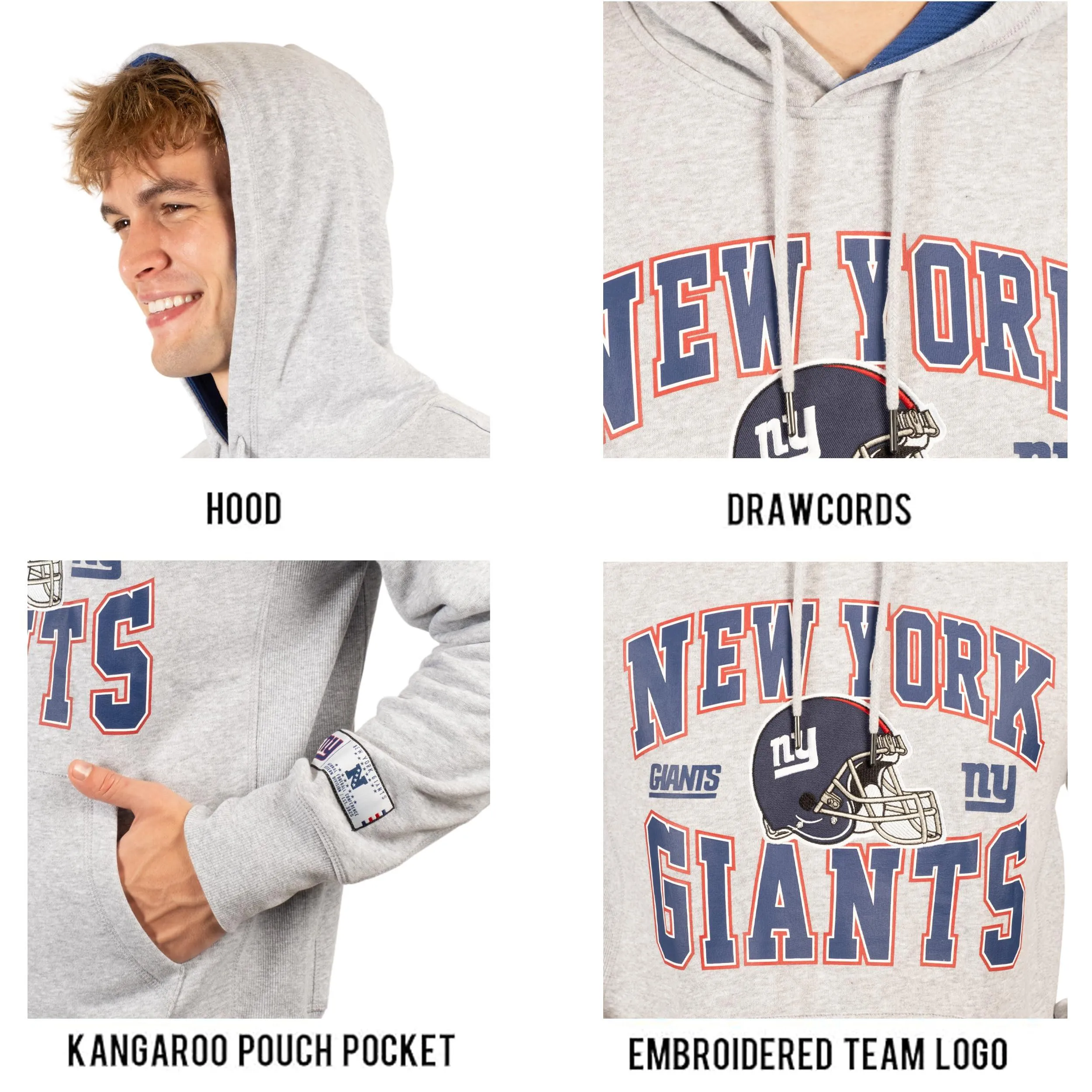 Ultra Game NFL Official Adults Ultimate Quality Super Soft Hoodie Sweatshirt - Unisex, New York Giants, Heather Gray|New York Giants