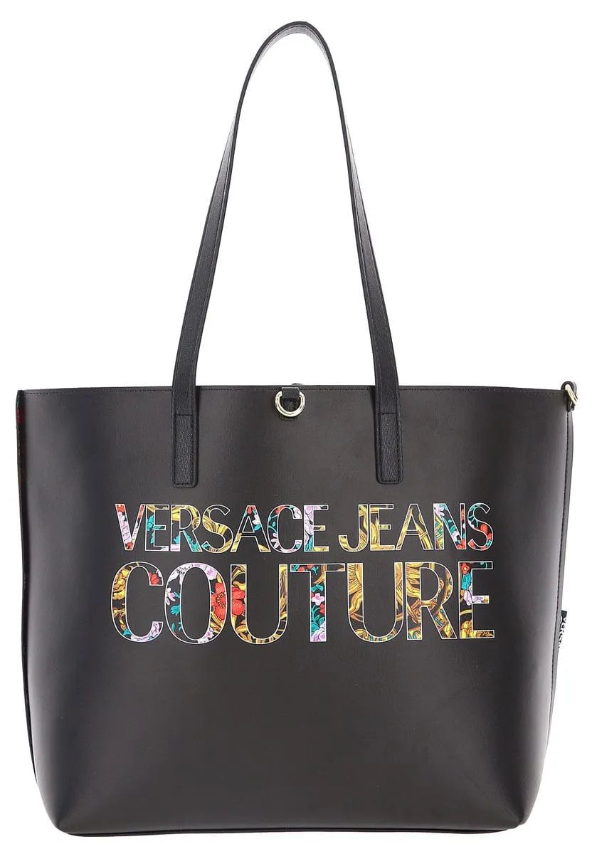 Versace Jeans Couture Black Animal Print Reversible Signature Shopper Tote Bag