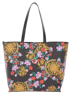 Versace Jeans Couture Black Animal Print Reversible Signature Shopper Tote Bag