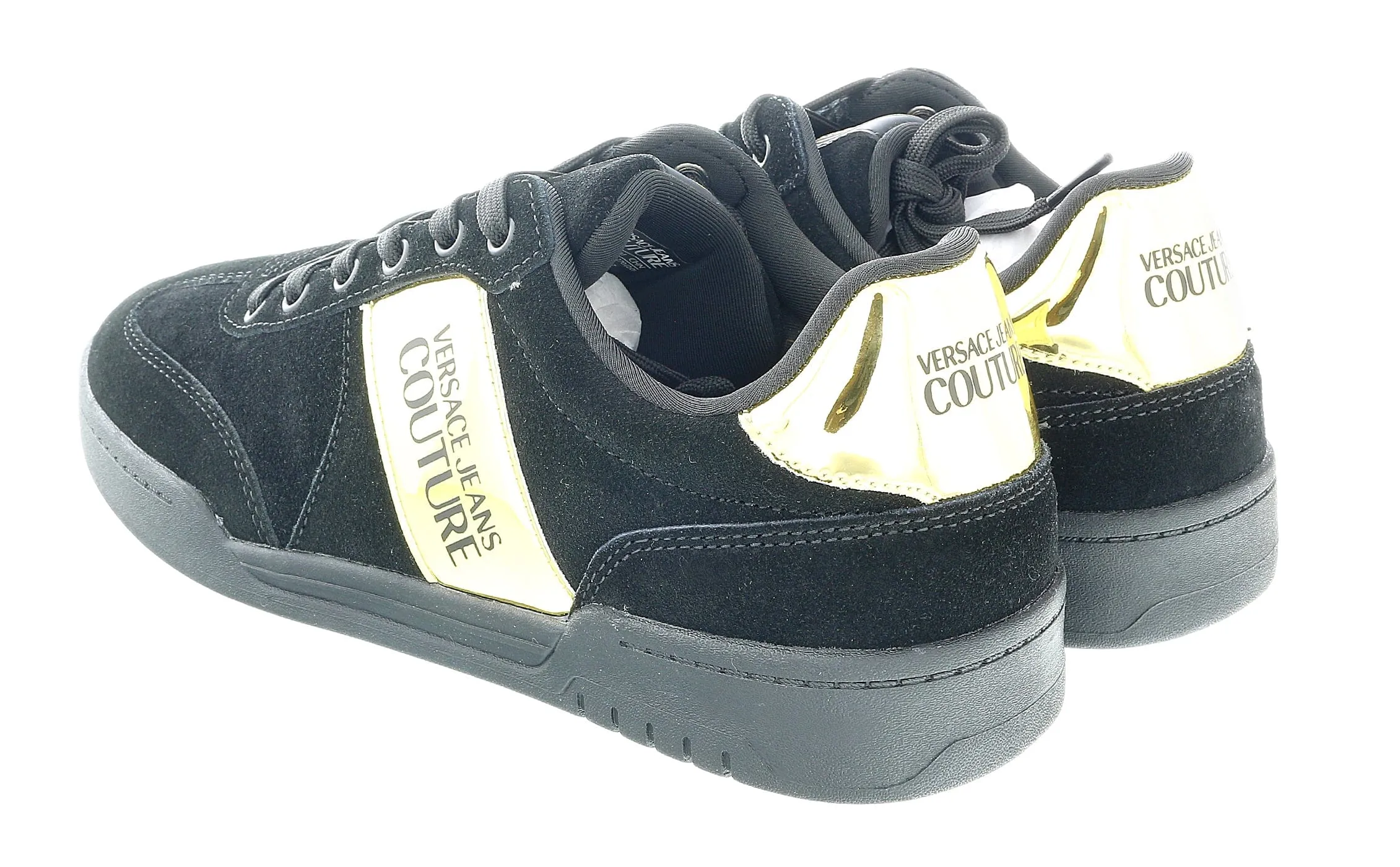 Versace Jeans Couture Black Classic Metallic Trim Suede Court Sneakers-
