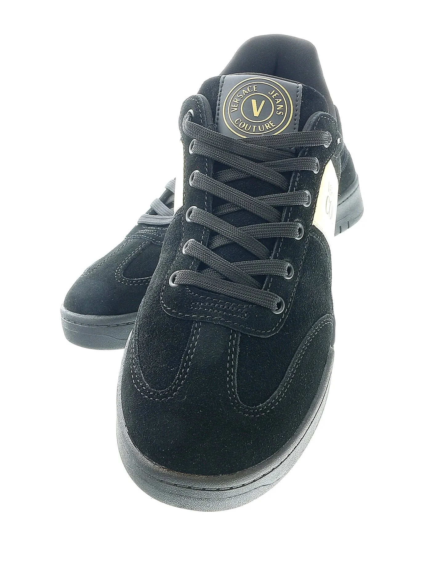 Versace Jeans Couture Black Classic Metallic Trim Suede Court Sneakers-