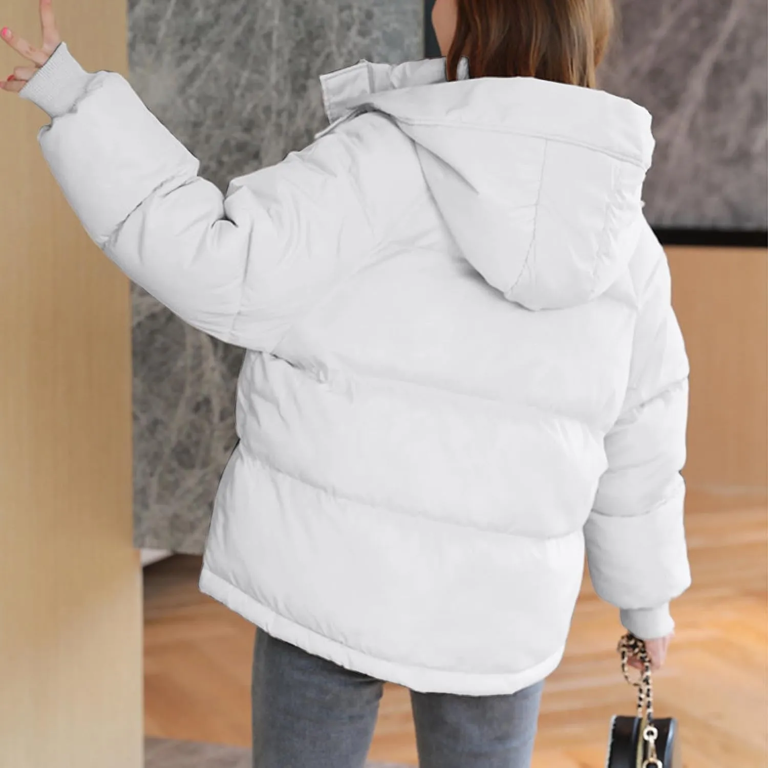 Women Winter Down Puffer Coat Warm Hooded Down Jacket for Women with Pockets Fashion Versatile Coat Thick Jackets