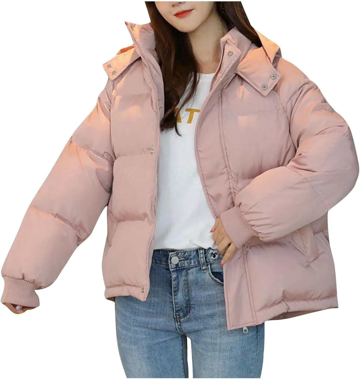 Women Winter Down Puffer Coat Warm Hooded Down Jacket for Women with Pockets Fashion Versatile Coat Thick Jackets