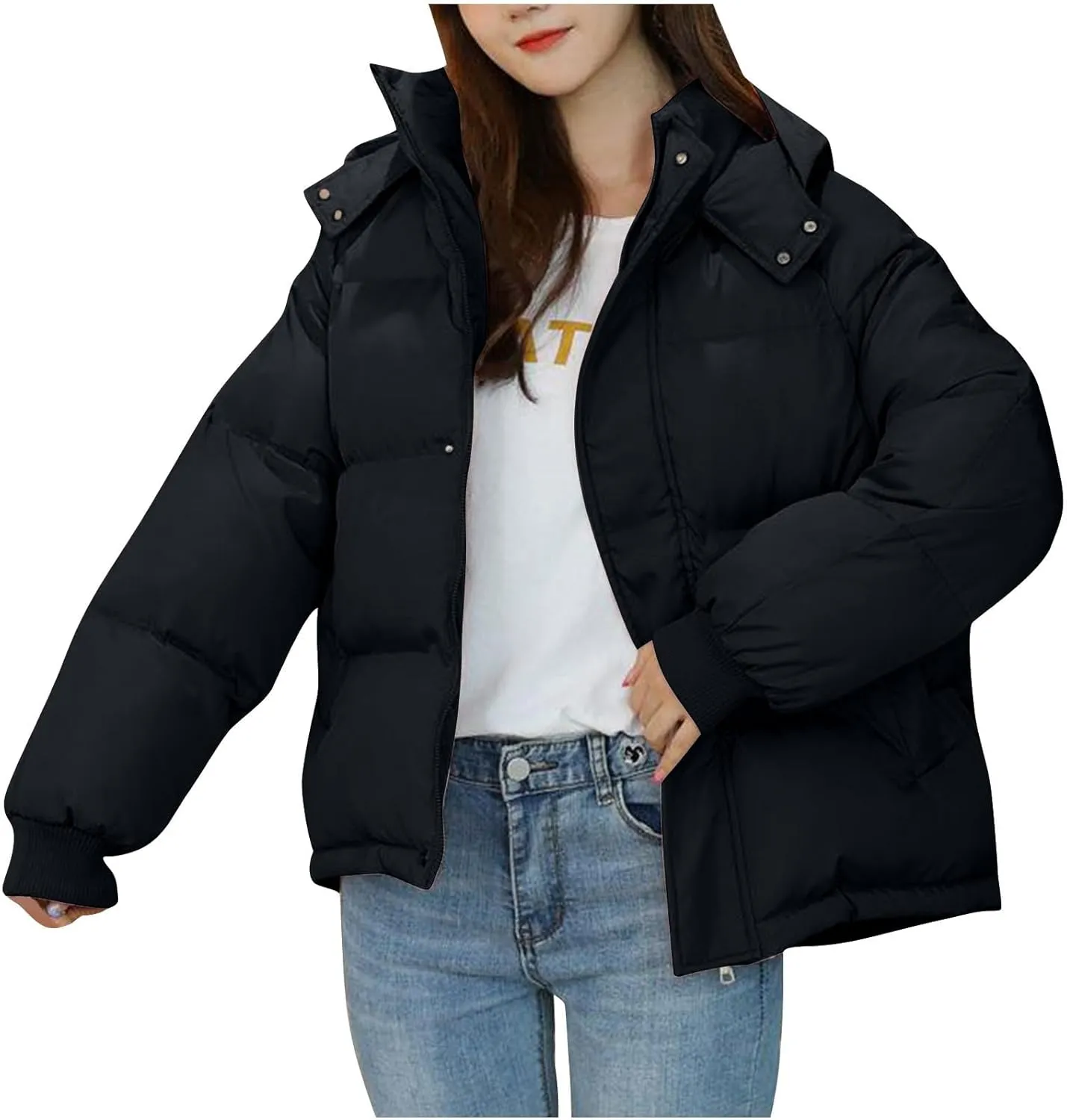 Women Winter Down Puffer Coat Warm Hooded Down Jacket for Women with Pockets Fashion Versatile Coat Thick Jackets