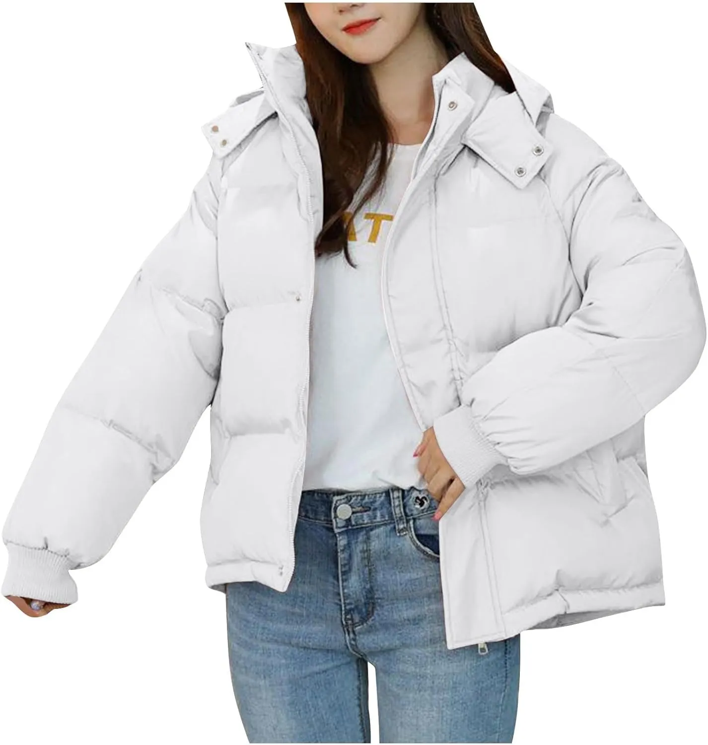 Women Winter Down Puffer Coat Warm Hooded Down Jacket for Women with Pockets Fashion Versatile Coat Thick Jackets
