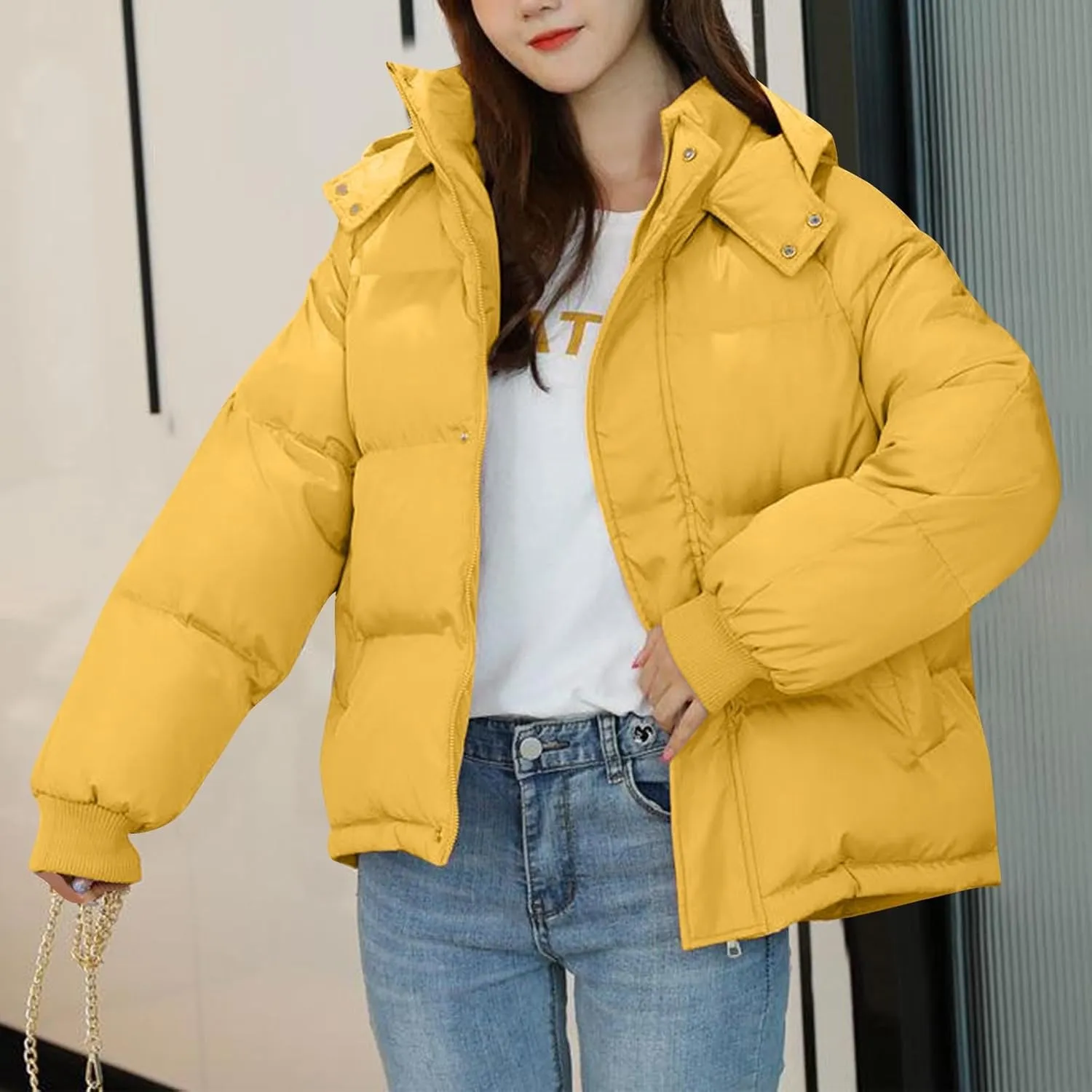 Women Winter Down Puffer Coat Warm Hooded Down Jacket for Women with Pockets Fashion Versatile Coat Thick Jackets