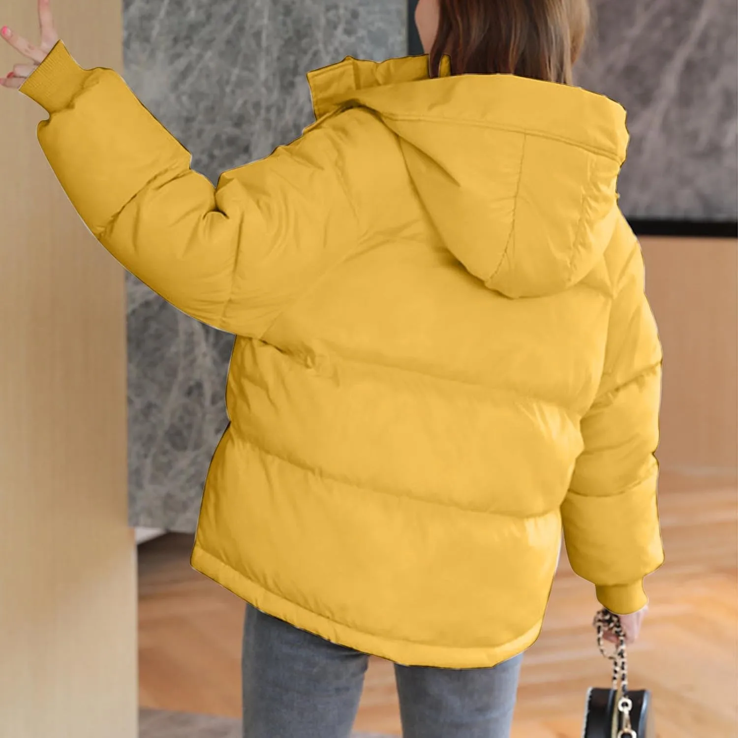 Women Winter Down Puffer Coat Warm Hooded Down Jacket for Women with Pockets Fashion Versatile Coat Thick Jackets