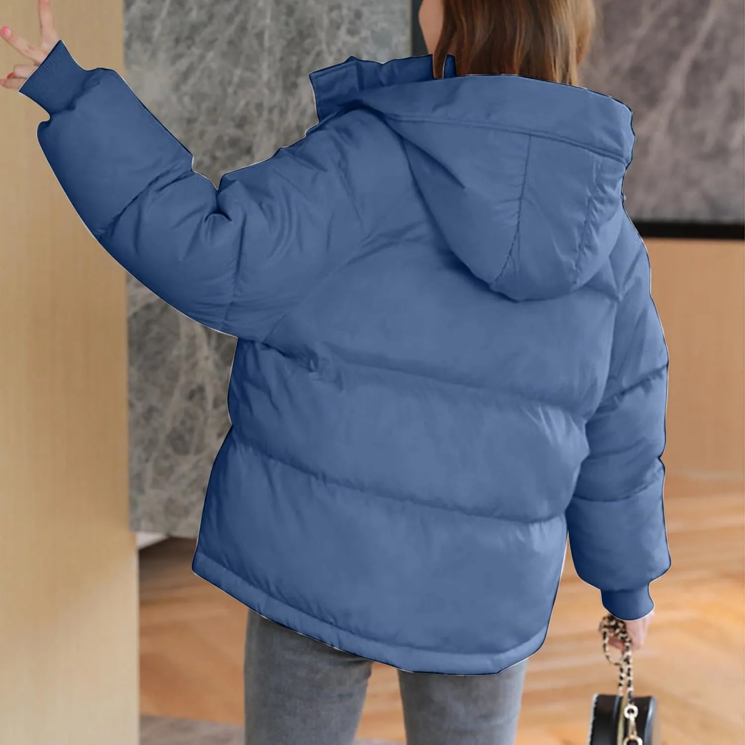 Women Winter Down Puffer Coat Warm Hooded Down Jacket for Women with Pockets Fashion Versatile Coat Thick Jackets