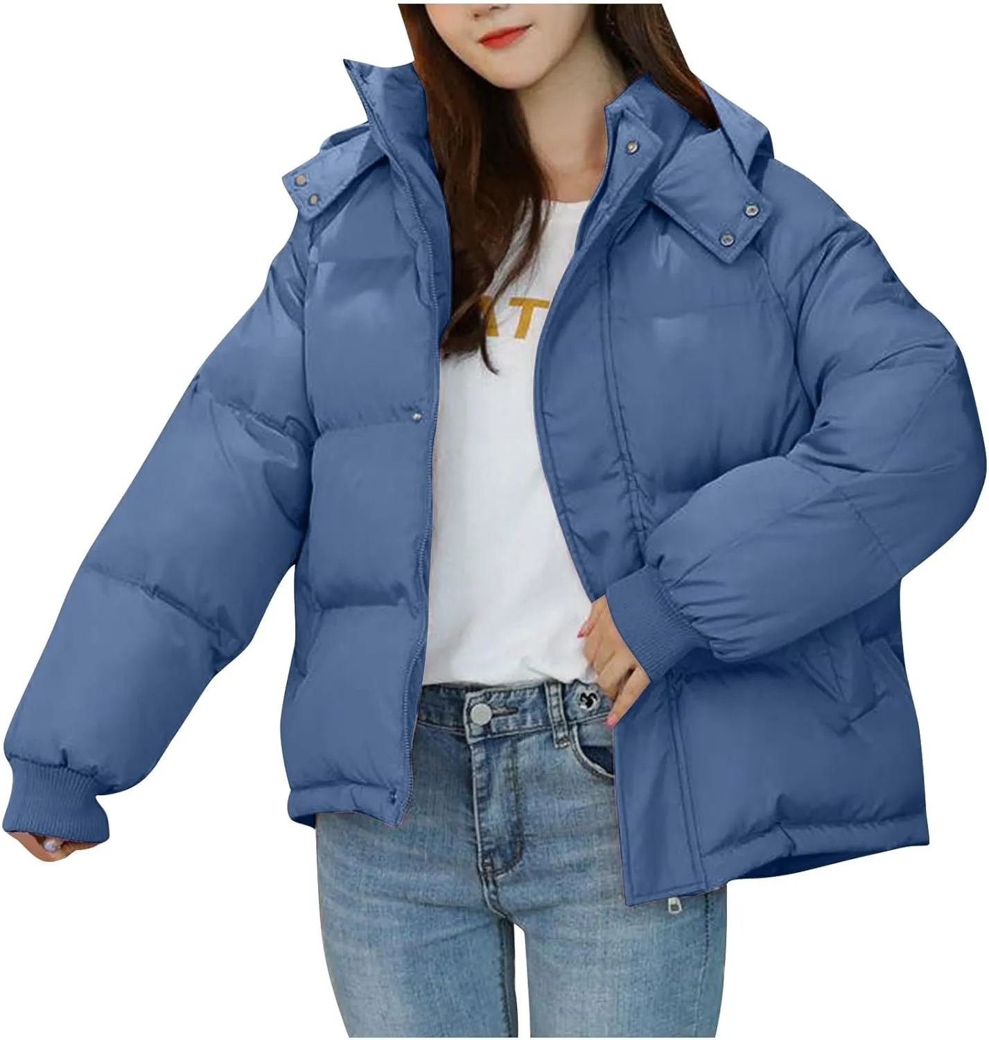 Women Winter Down Puffer Coat Warm Hooded Down Jacket for Women with Pockets Fashion Versatile Coat Thick Jackets