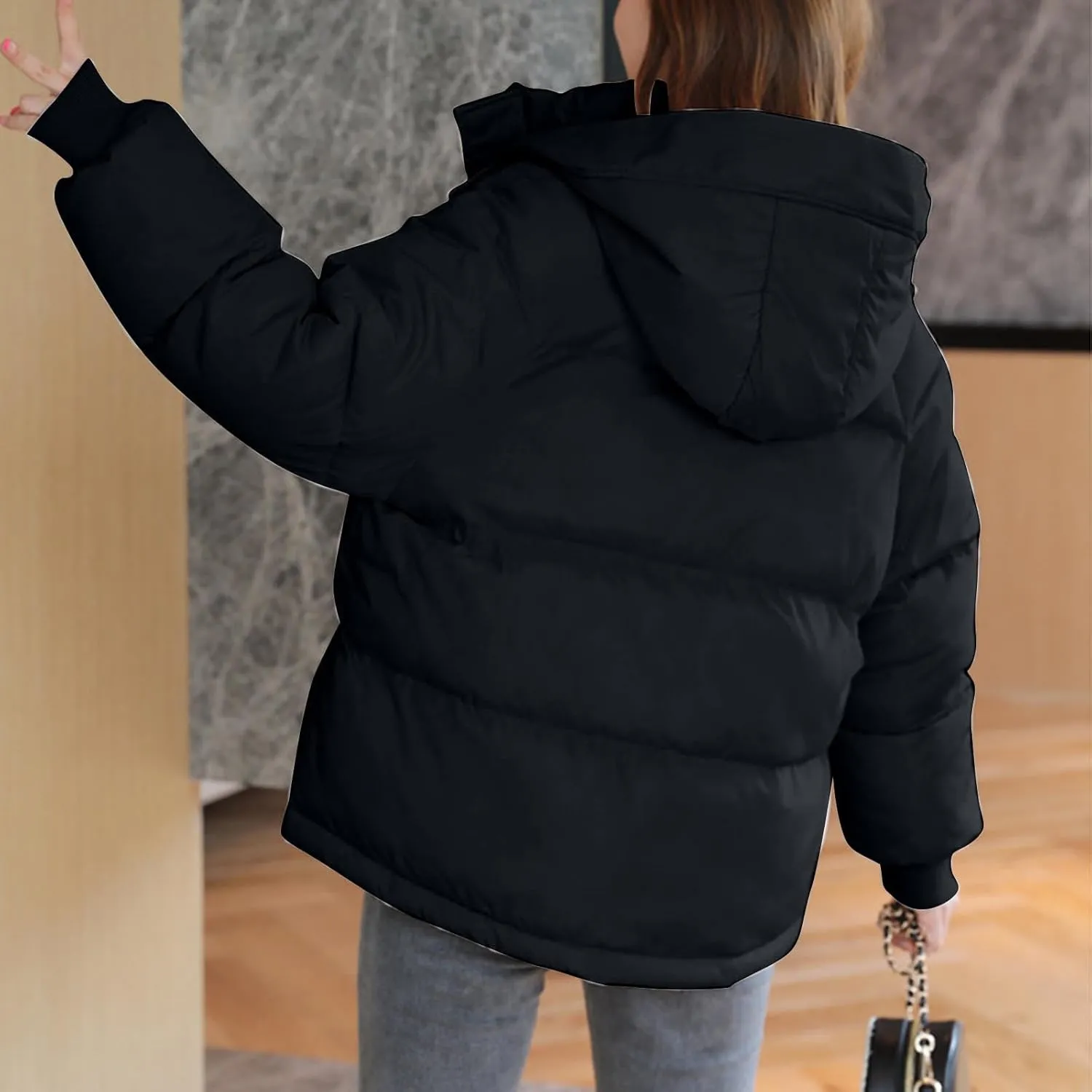 Women Winter Down Puffer Coat Warm Hooded Down Jacket for Women with Pockets Fashion Versatile Coat Thick Jackets